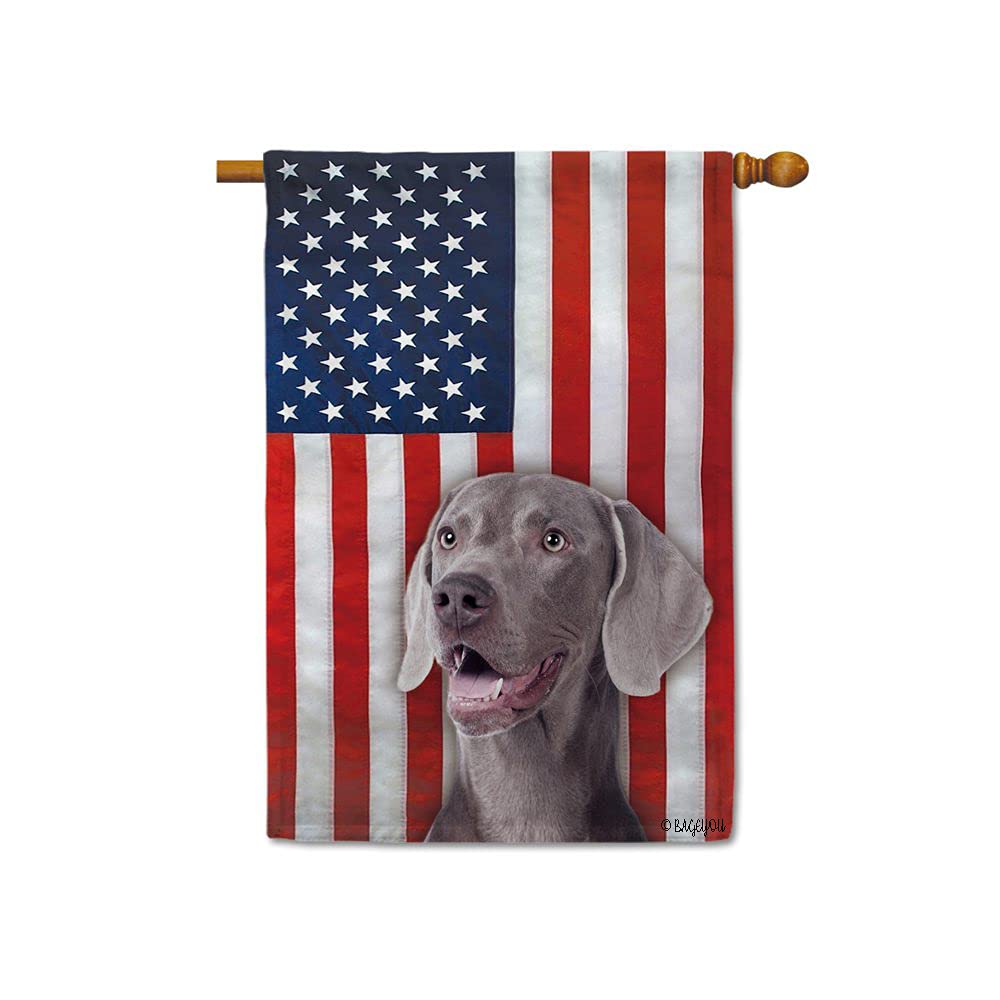 Funny Weimaraner Dog Patriotic House Flag - Double Sided 28x40 Inch American US Flag for 4th of July Decor, Outdoor Banner | Perfect for Front Porch, Yard, Garden & Patriotic Holidays