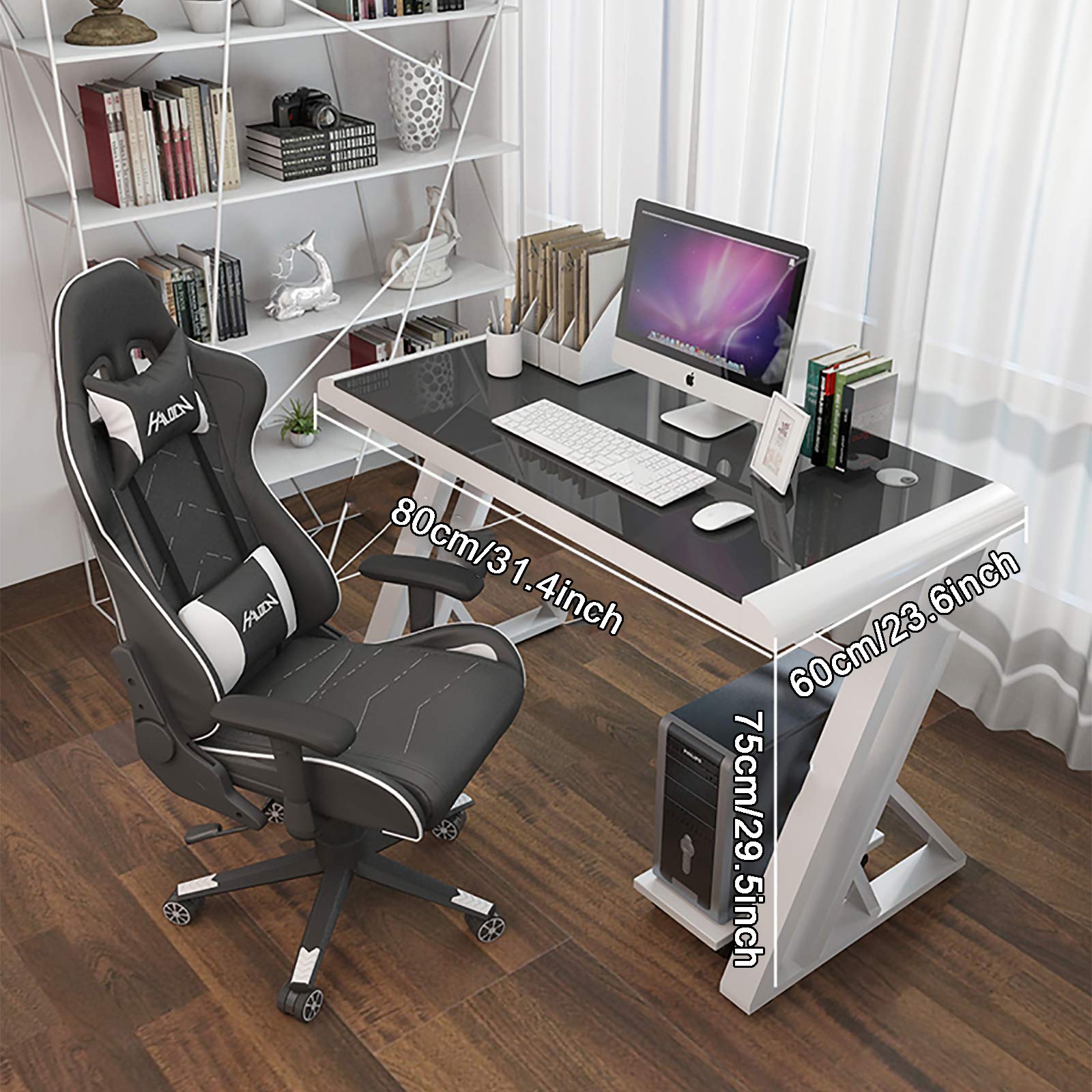 Premium Glass Top & Metal Frame Computer Desk - Ergonomic Z-Shaped Gaming Table for Esports & Home Office - Racing Style Workstation for Gamers & Professionals - Perfect for Gaming, Work, and Study Spaces