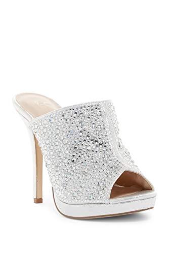 Elegant White Rhinestone Wedding Shoes for Bride - Crystal Bridal Mule Sandals Pumps - Perfect for Ceremony, Reception & Photoshoot