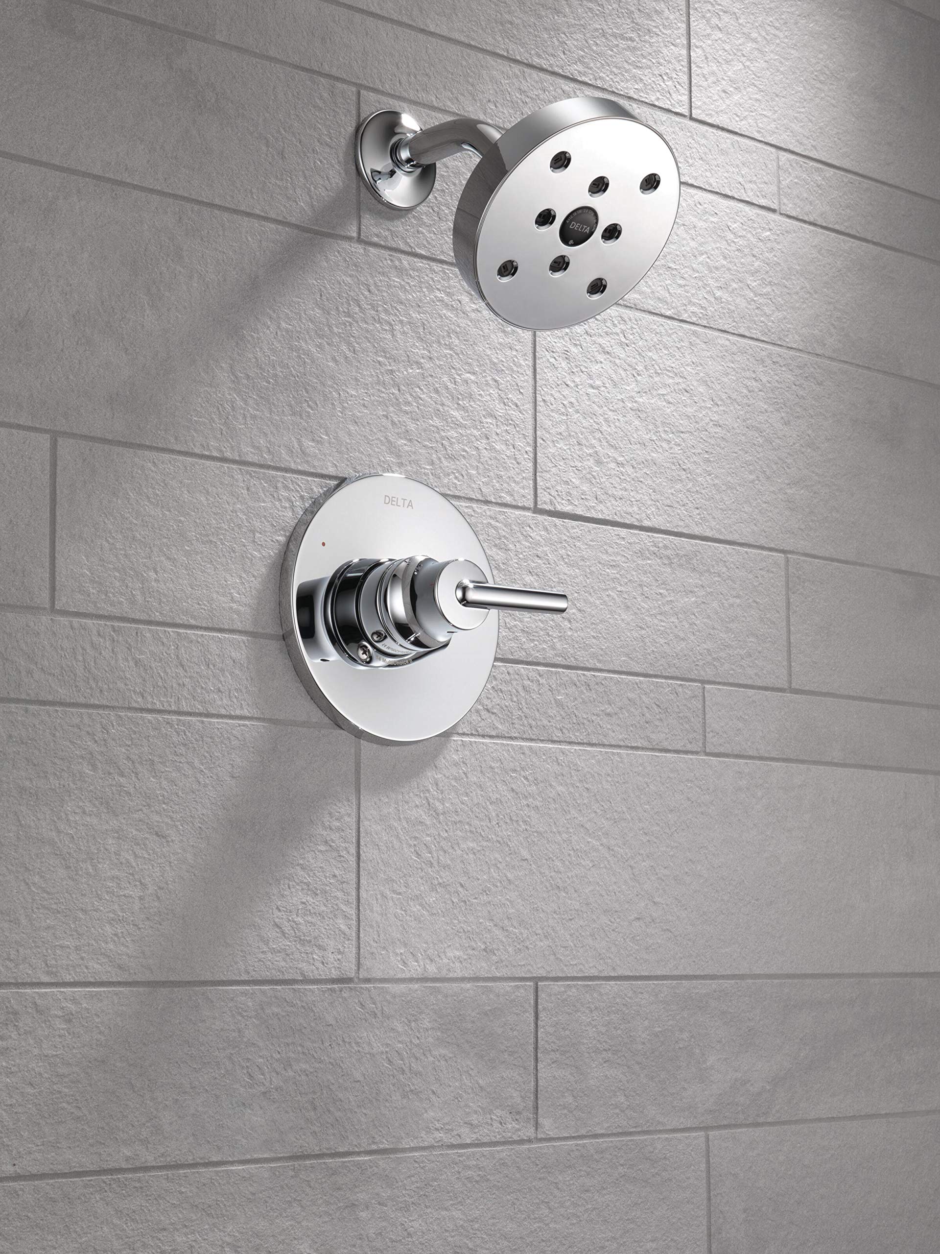 Delta Trinsic 14 Series Single-Function Shower Faucet Set with H2Okinetic Shower Head - Chrome Finish T14259 (Valve Not Included) - Perfect for Modern Bathroom Renovations & Water-Efficient Showers