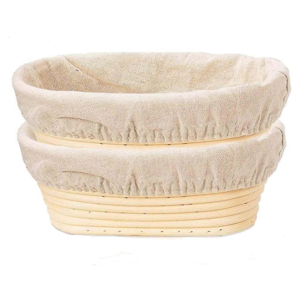 6.7 Inch Oval Bread Proofing Basket Set - Natural Rattan Fermentation Bowl with Linen Liner for Sourdough Baking | Perfect for Professional & Home Bakers (2-Piece Set) | Ideal for Artisan Bread Making, Kitchen Baking Gifts