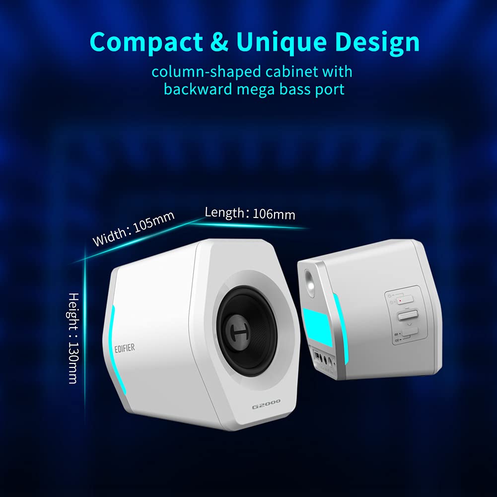 G2000 32W PC Gaming Speakers with Woofer - Bluetooth, USB, 3.5mm AUX Input, RGB Lights for Desktop, Laptop, Mac - White Multimedia Computer Speakers for Gaming, Music & Home Theater Setup