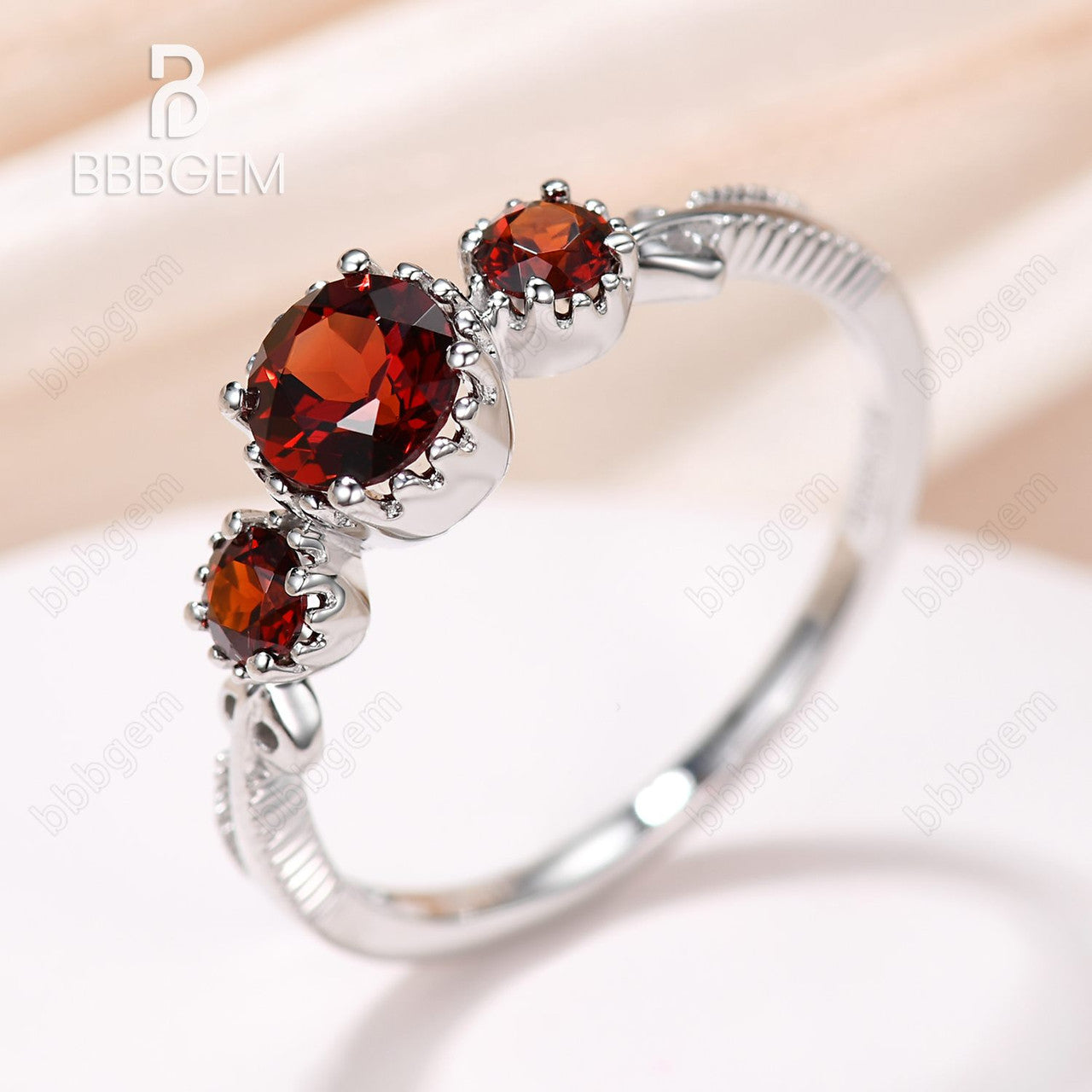 0.5CT Three Stone Round Garnet Engagement Ring in White Gold - January Birthstone Jewelry for Women, Perfect for Proposals, Anniversaries & Special Occasions