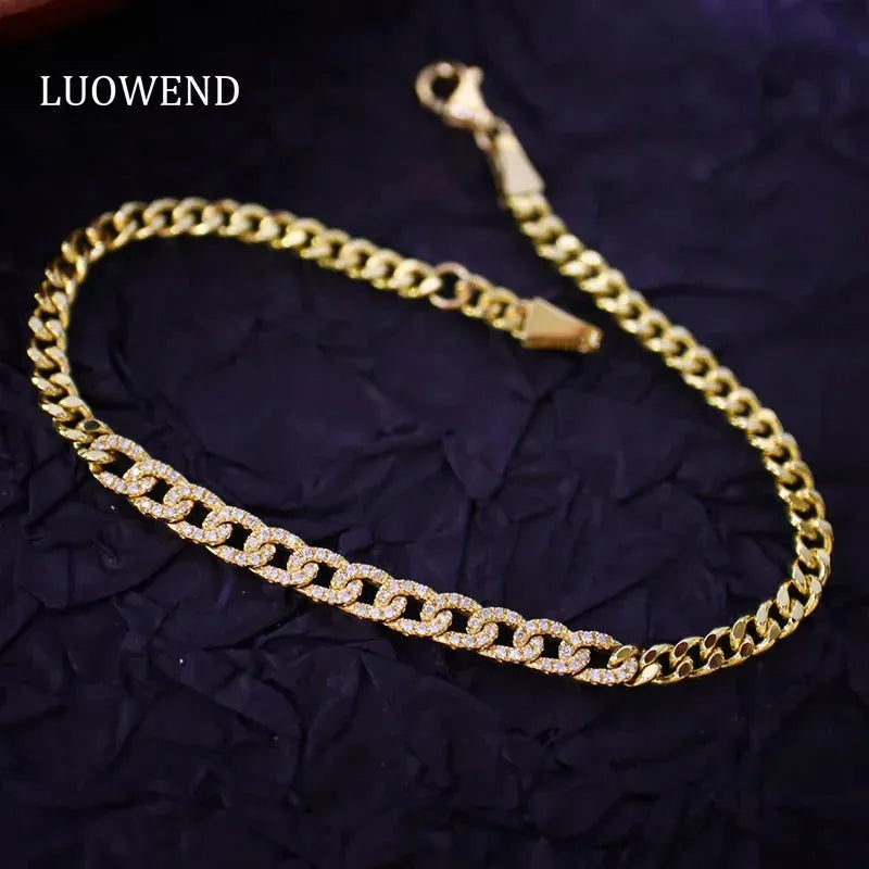 18K Yellow Gold Diamond Bracelet for Women - Real Natural Diamonds, Fashion Chain Design, INS Style Jewelry - Perfect for Parties, Weddings, and Special Occasions