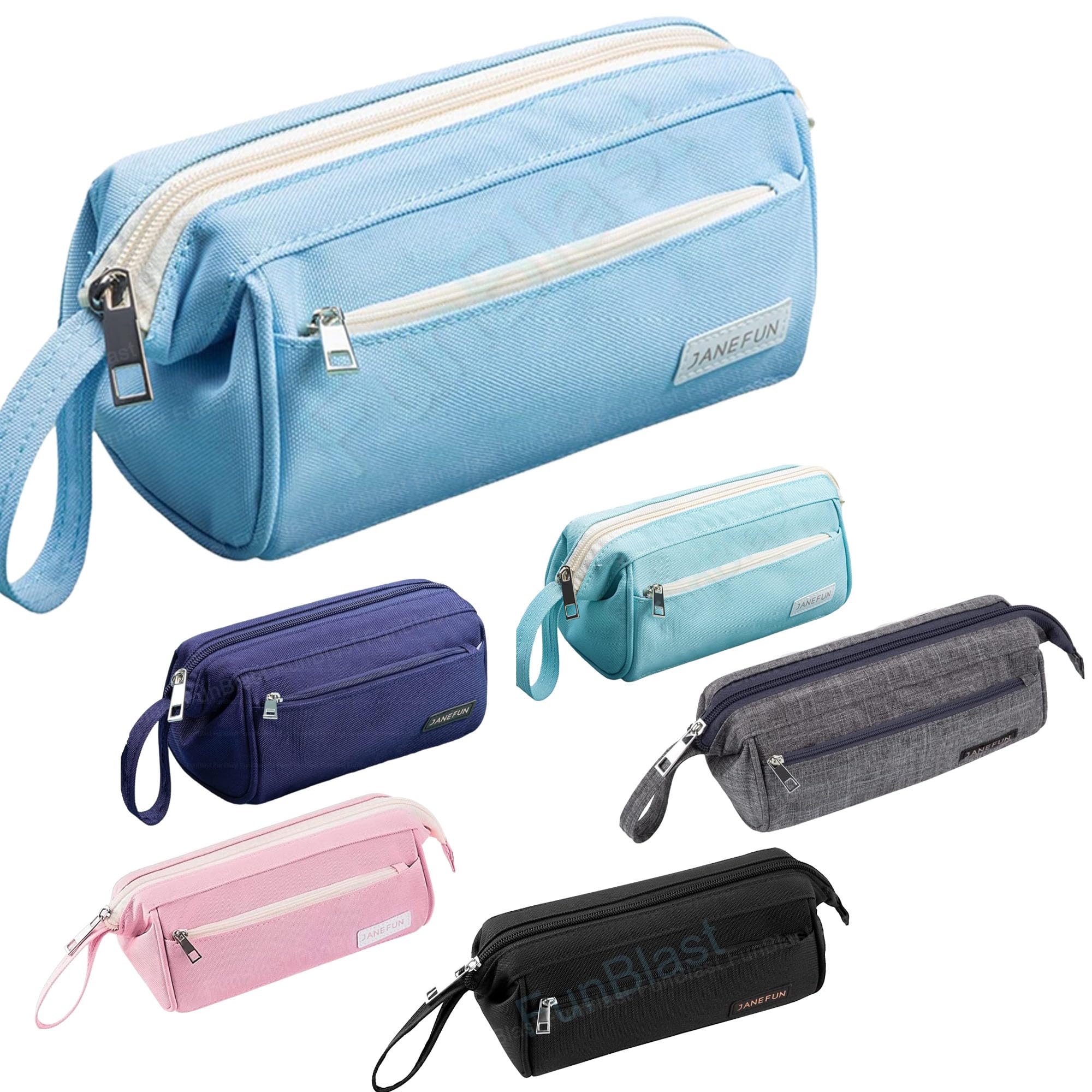 FunBlast Multi-Purpose Zipper Pouch - Pencil Case, Makeup Bag & Travel Toiletry Organizer for School, Office & Cosmetics | Durable Stationery Storage & Shaving Kit Accessories (Random Color) - Perfect for Students, Professionals & Travelers