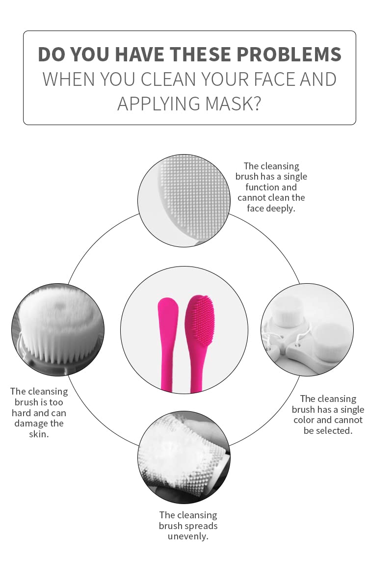 MobFest® Double-Sided Silicone Face Cleansing Brush & Massager with Spatula Stick - Gentle Exfoliation for Deep Pore Cleaning - Perfect for Daily Skincare & Makeup Removal Routine
