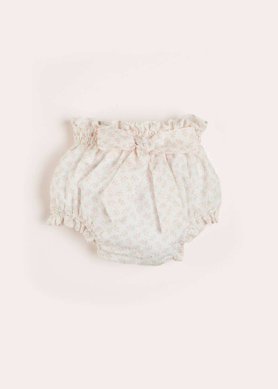 Tilly Floral Print Baby Bloomers with Bow Detail - Pink (1-6 Months) | Soft Cotton Bloomers for Newborns, Infants & Toddlers | Perfect for Photoshoots, Baby Showers & Everyday Wear