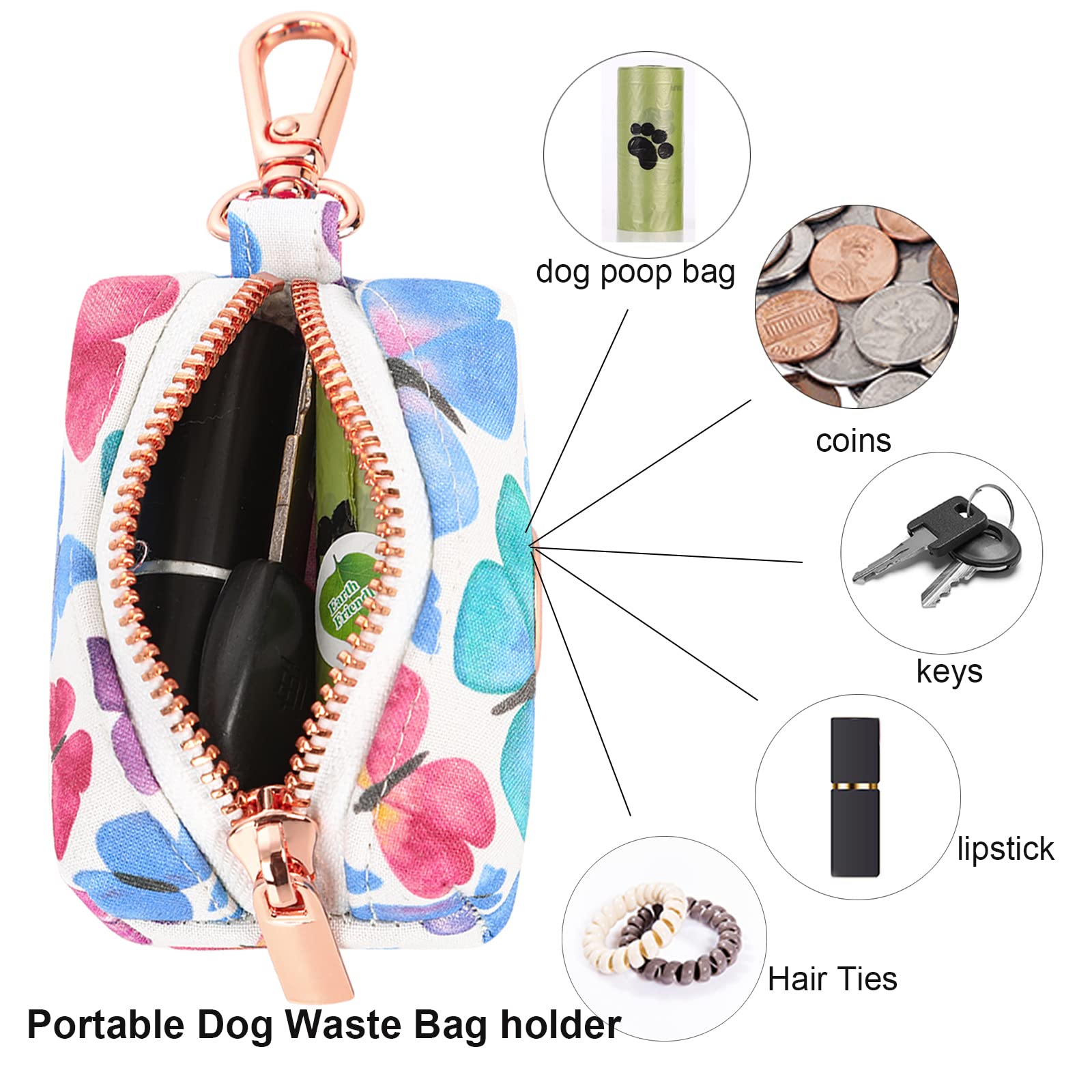ARING PET Dog Waste Bag Dispenser - Portable Poop Bag Holder with Metal Zipper, Washable Butterfly Design, Attaches to Any Leash | Perfect for Walking, Hiking, and Outdoor Adventures with Your Dog