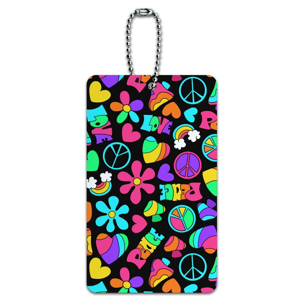 Vintage Groovy Hippie Peace and Love Pattern Luggage Tag - Colorful Suitcase ID Tag for Carry-On Bags - Perfect for Travel, Festivals & Boho Style Accessories