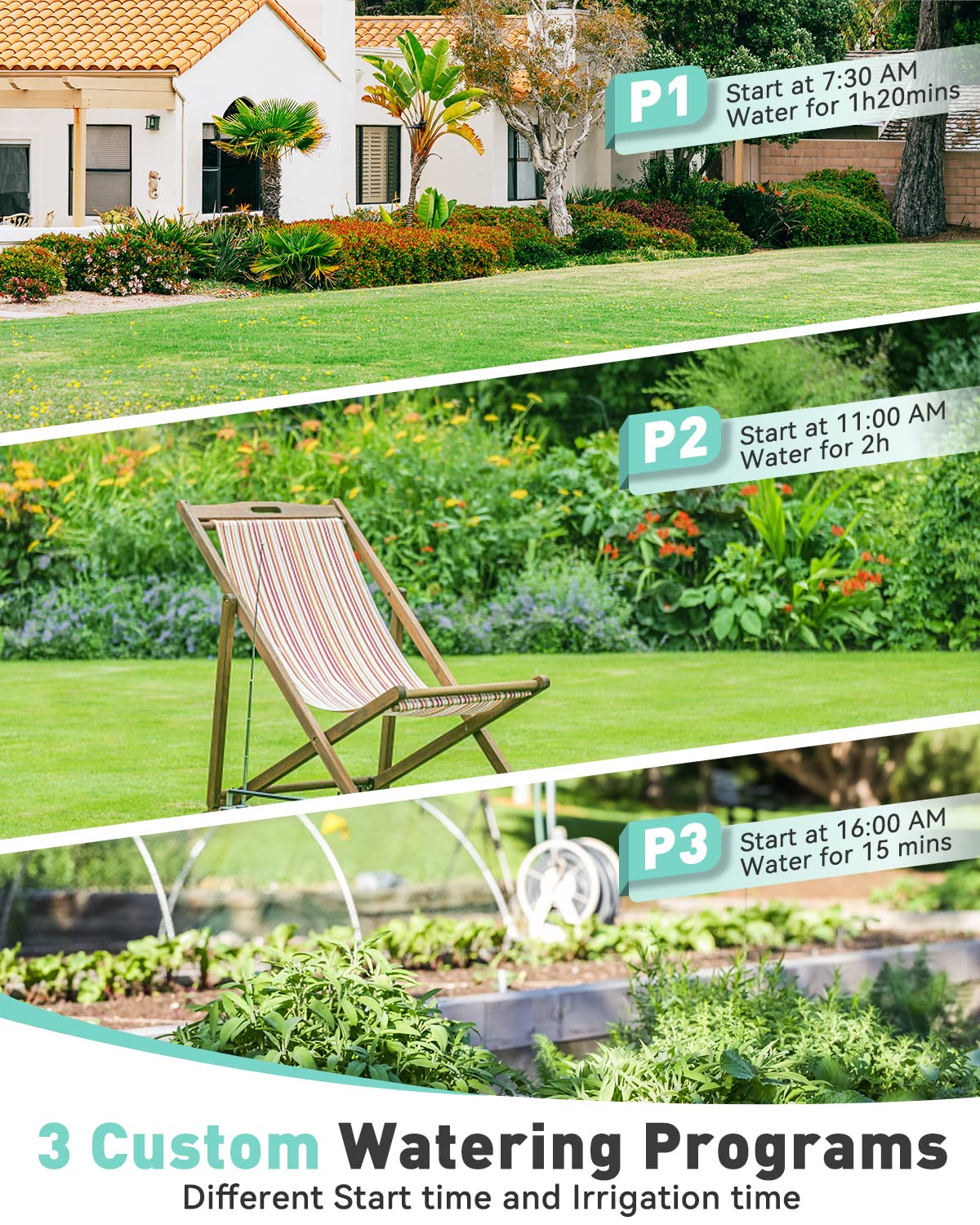 RainPoint Smart Sprinkler Timer - 3-Zone Programmable Hose Water Timer for Garden, Lawn & Outdoor Irrigation | Automatic/Manual Control for Daily or Custom Schedules | Perfect for Yard, Flower Beds & Vegetable Gardens