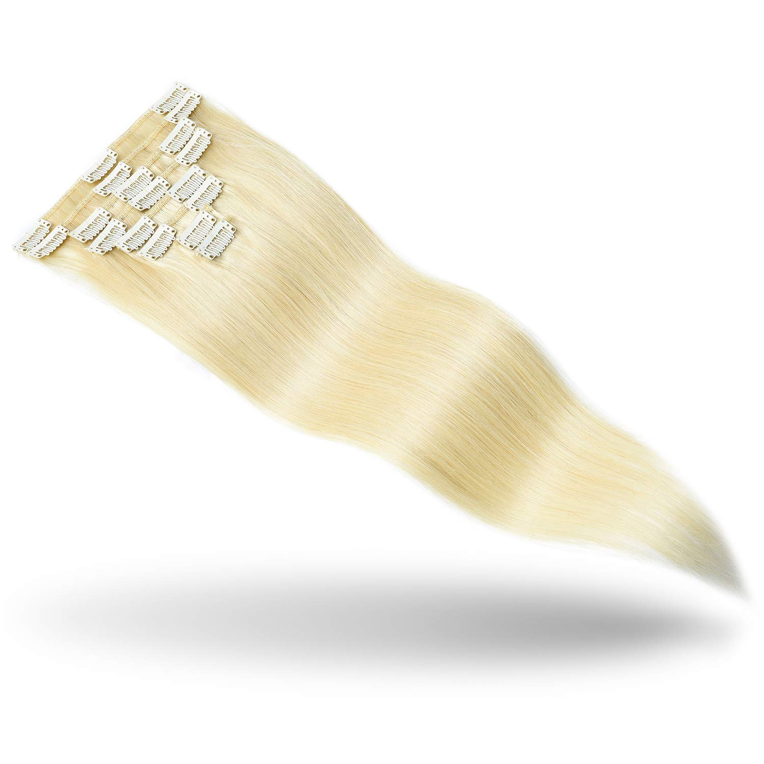 Rose Bud Clip-in Hair Extensions 8Pcs 18 Clips 70g/Set 18 Inch Platinum Blonde Human Hair - Perfect for Parties, Weddings & Daily Styling