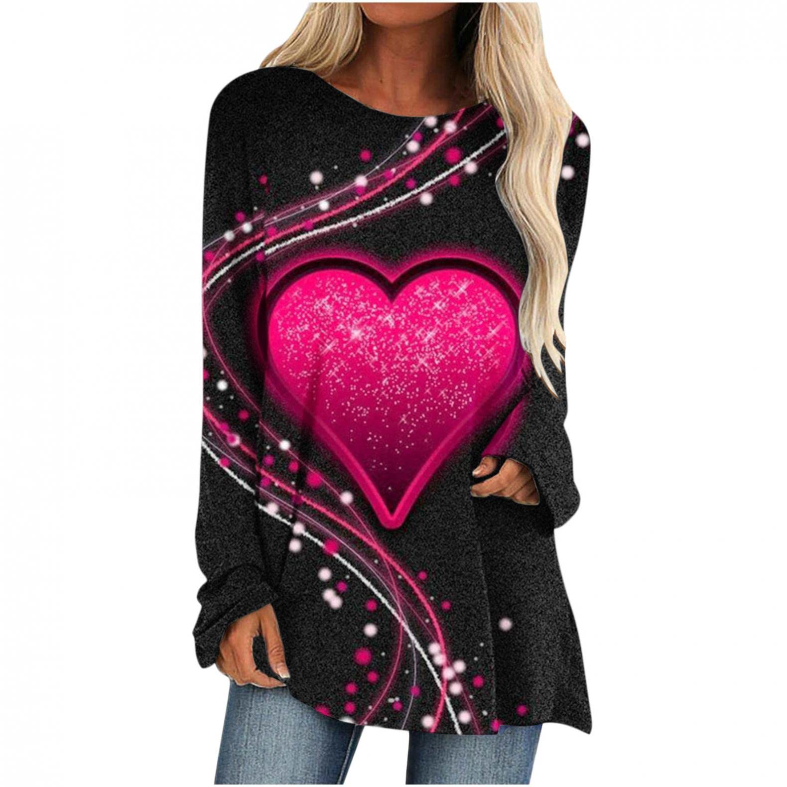 Women's Casual Loose Fit Printed Love Graphic Blouse - Long Sleeve Round Neck Tops for Everyday Wear | Perfect for Office, Date Night & Weekend Outfits
