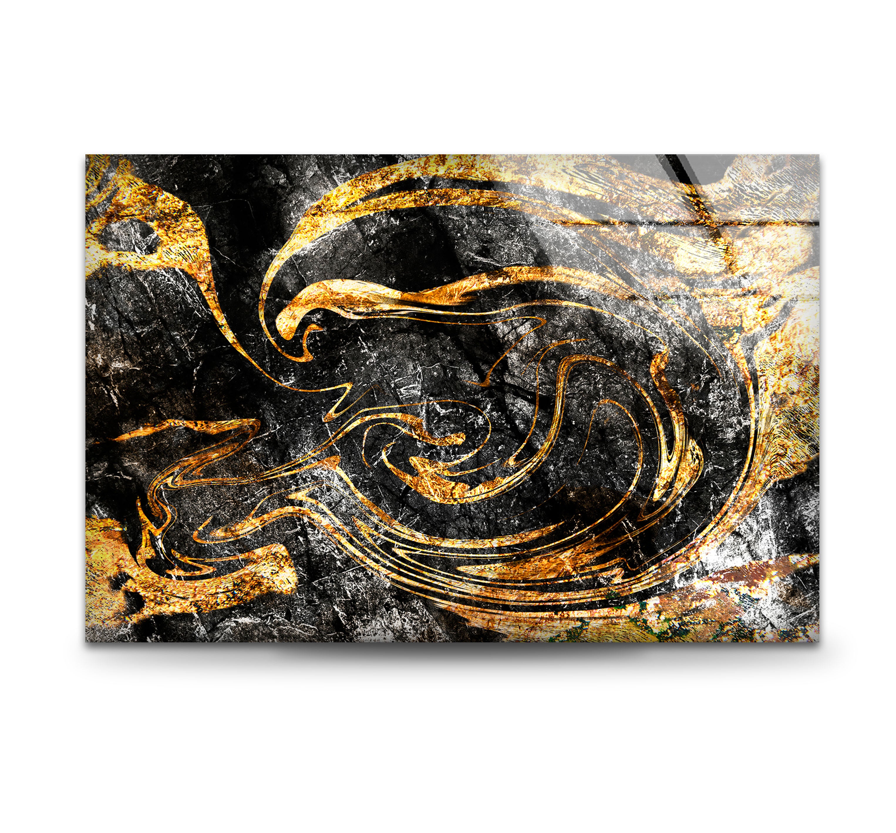 Black Gold Abstract Wall Art - Premium Textured Glass Print with Metallic Swirl Design for Modern Home & Office Decor | Perfect for Living Room, Bedroom or Contemporary Spaces