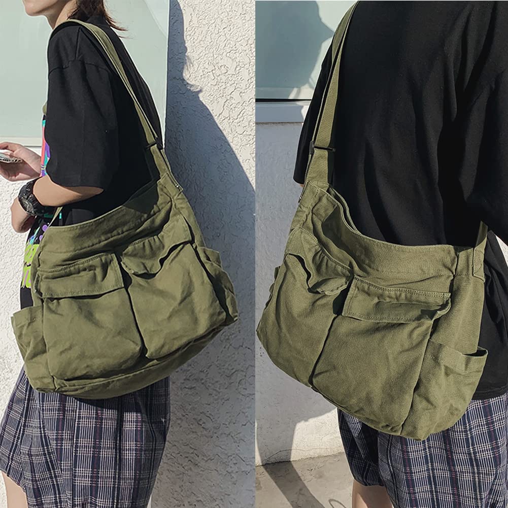 Stylish Unisex Canvas Messenger Bag - Large Crossbody Hobo Tote with Multiple Pockets for Women & Men | Perfect for Work, Travel & Daily Commute