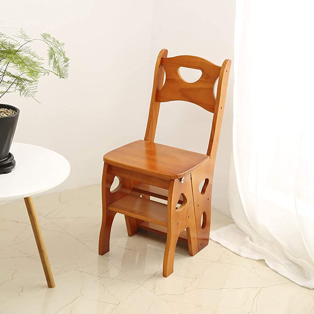 Foldable Wooden Library Step Stool - 2-in-1 Lightweight Portable Multi-Purpose 4-Step Ladder Stool for Indoor Climbing, Home Organization & Bookshelf Access | Perfect for Kitchen, Bathroom & Kids' Room