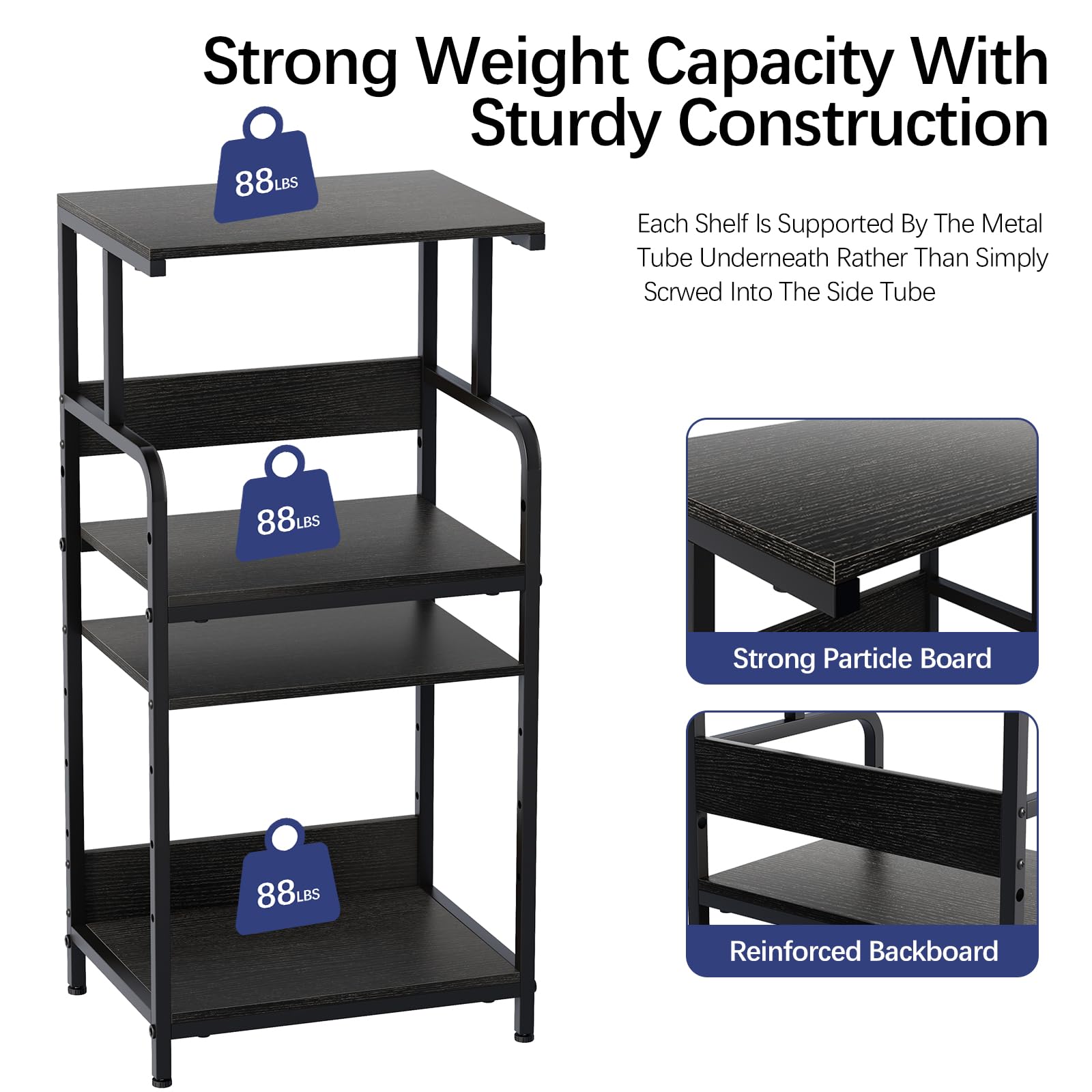 4 Tier Printer Stand with Storage Shelf - Large Mobile Printer Cart with Wheels for Home Office - Adjustable Printer Table for Heat Press, Scanner & Fax - Black (Perfect for Small Spaces & Office Organization)