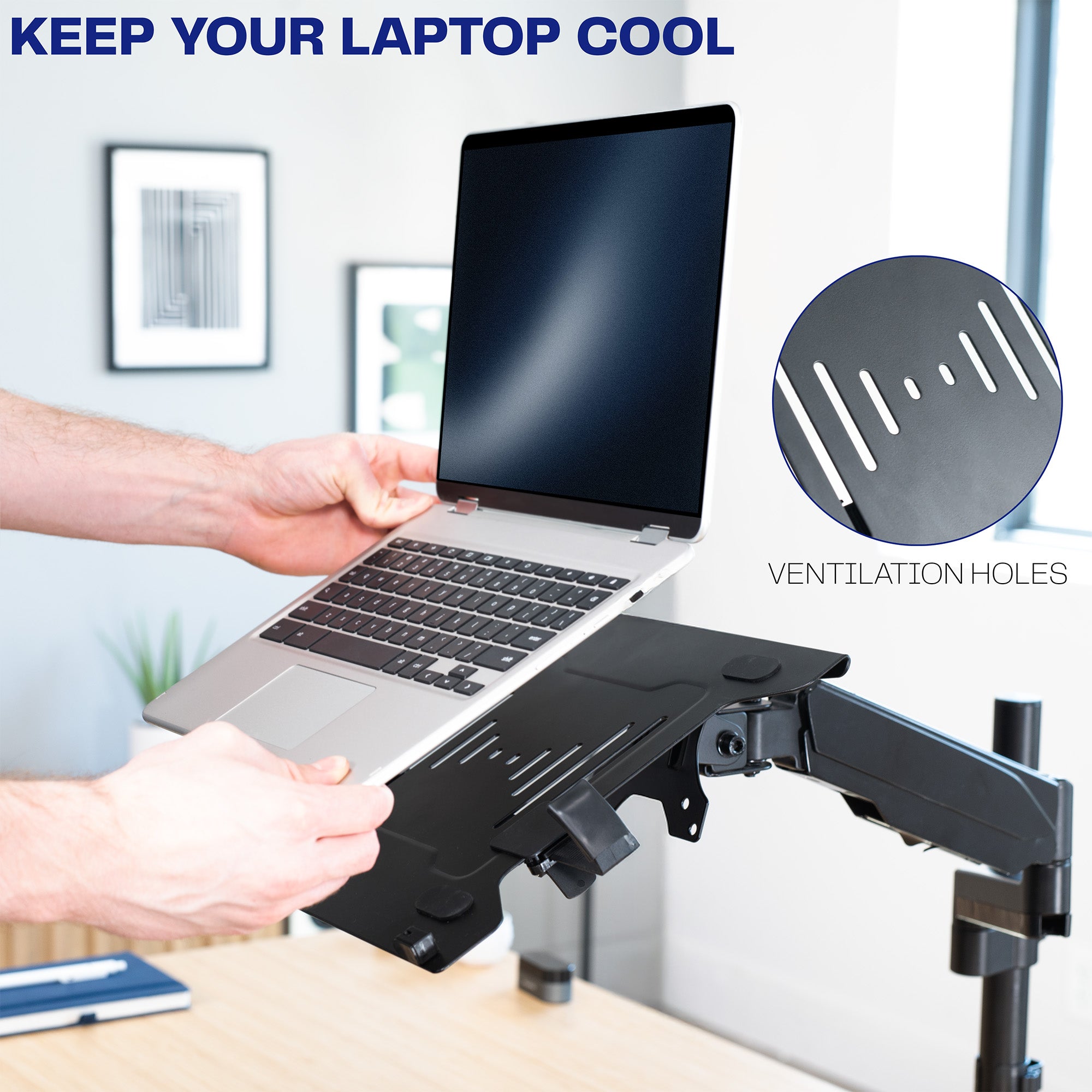 Adjustable Pneumatic Arm Single Laptop Desk Mount Stand - Ergonomic Computer Monitor Holder for Home Office & Gaming Setup - Perfect for Workspace Organization & Multi-Screen Setups