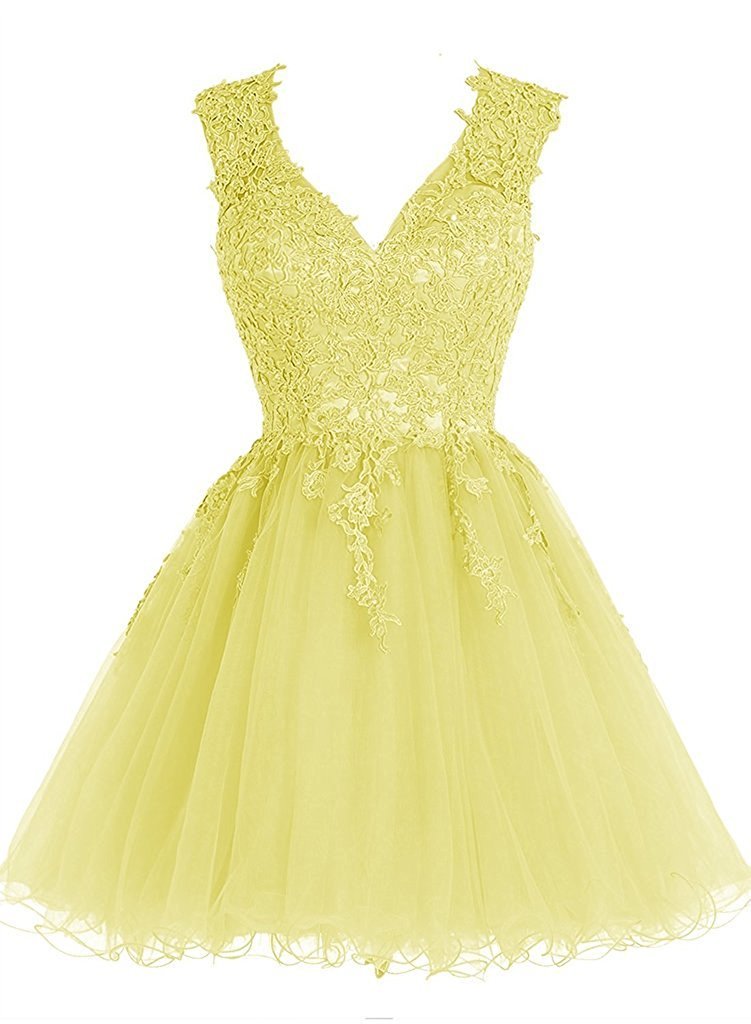 Elegant Short Lace Cocktail Dress with Tulle & V-Neck Appliques - Perfect for Homecoming, Prom, and Evening Parties