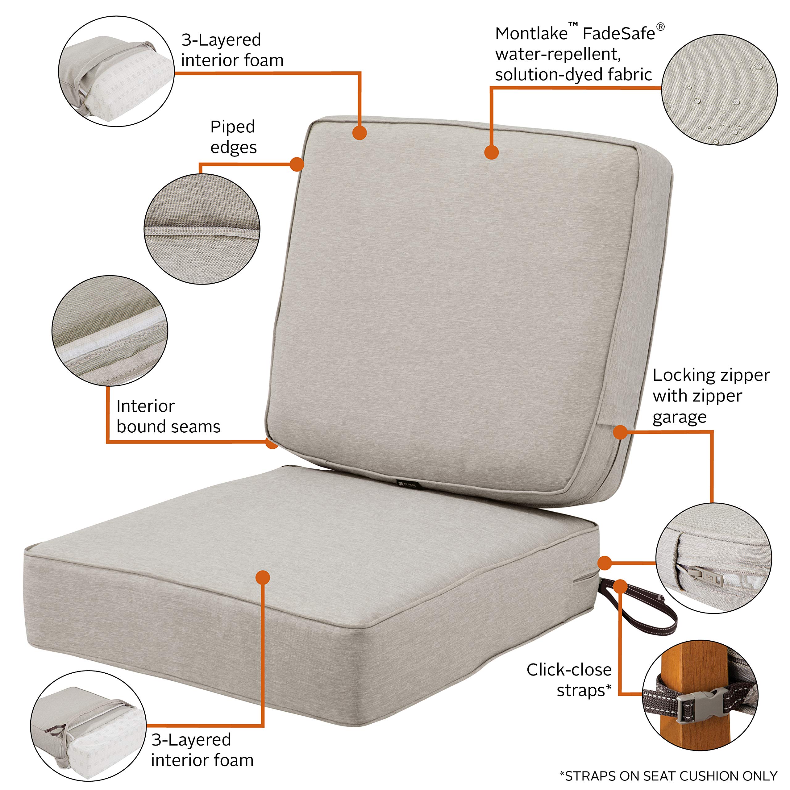 Classic Accessories Montlake FadeSafe Patio Seat & Back Cushion Set - 23