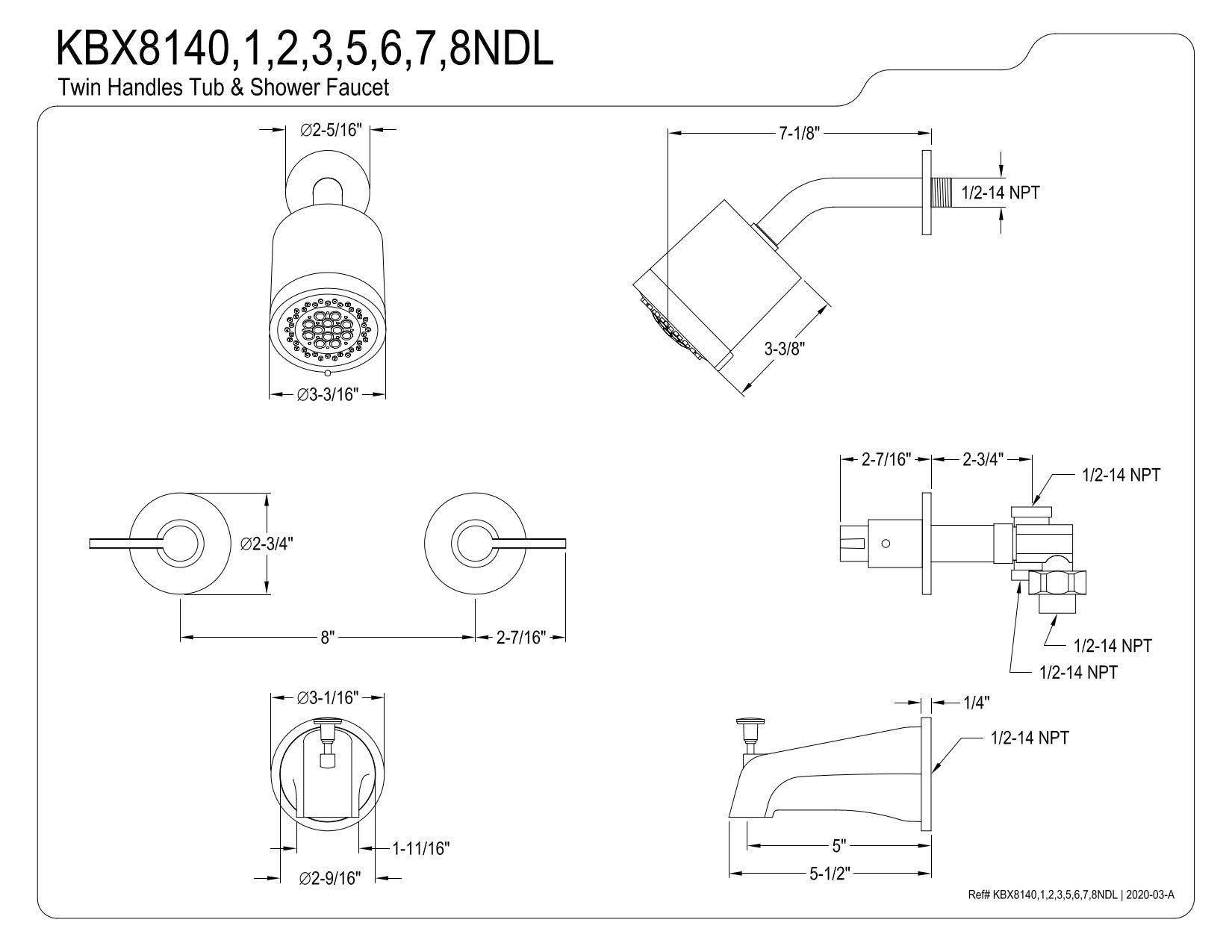 Kingston Brass KBX8145NDL NuvoFusion Oil Rubbed Bronze Tub and Shower Faucet - 7.13