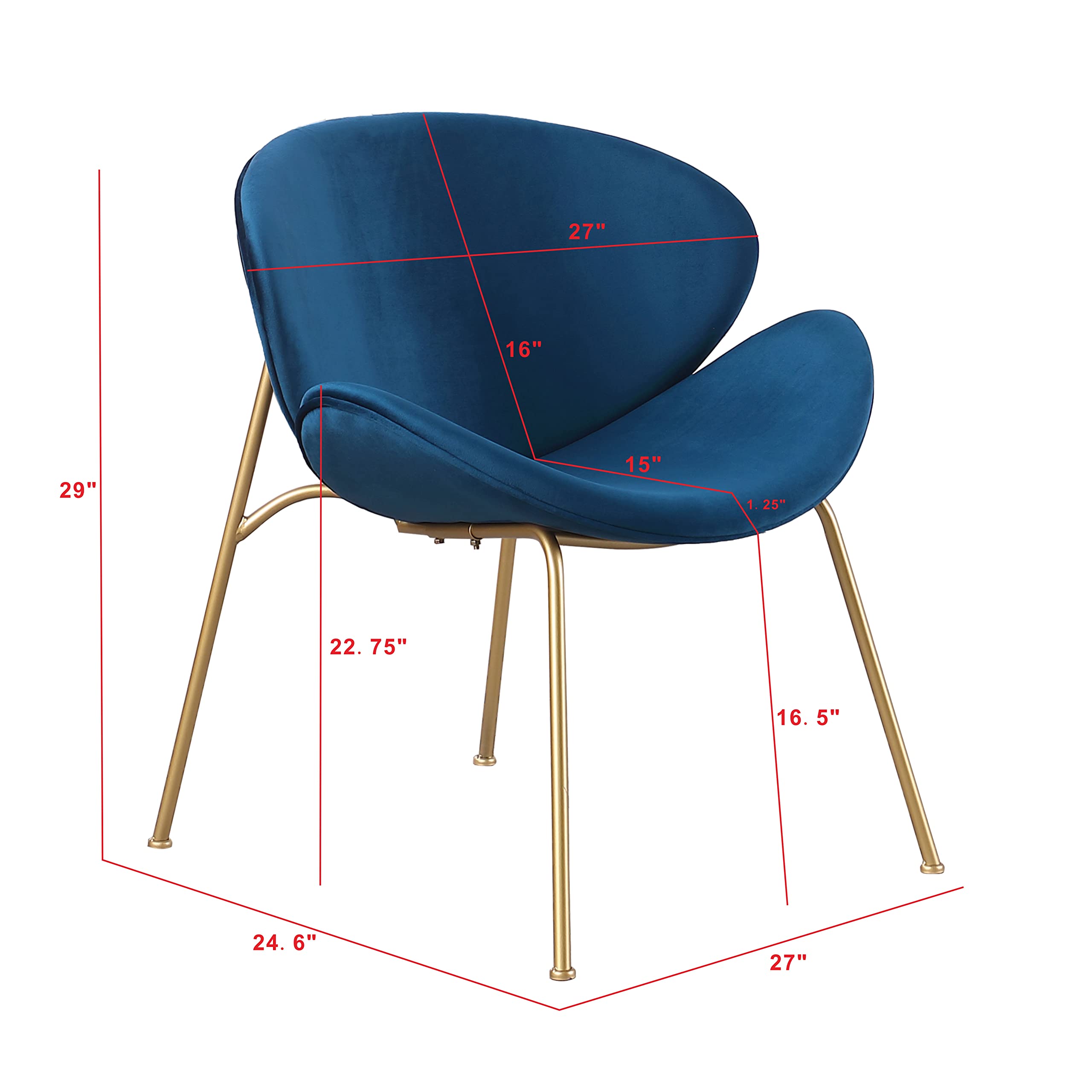 Velvet Dining Chairs Set of 2 - Modern Side Chairs with Golden Metal Legs & Curved Back, Plush Upholstered Vanity Chair for Bedroom, Living Room, Kitchen - Perfect for Dining, Reading, Makeup & Leisure Time