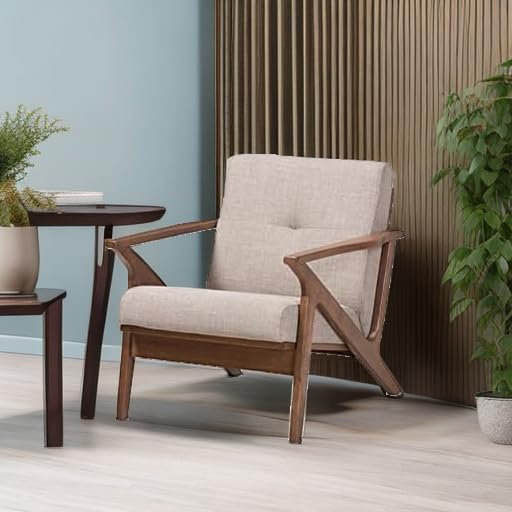 Baxton Studio Bianca Mid-Century Modern Walnut Wood Light Grey Fabric Tufted Lounge Chair - Stylish Accent Chair for Living Room, Office & Reading Nook - Comfortable Upholstered Armchair with Wooden Legs