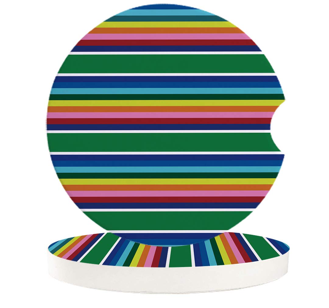 Ceramic Car Coasters Set of 2 - Mexican Striped Bohemian Design Drink Holders with Easy-Grip Fingertip Removal - Perfect for Cars, Trucks, SUVs & Road Trips - Vibrant Mexican Colors & Spill-Proof Protection
