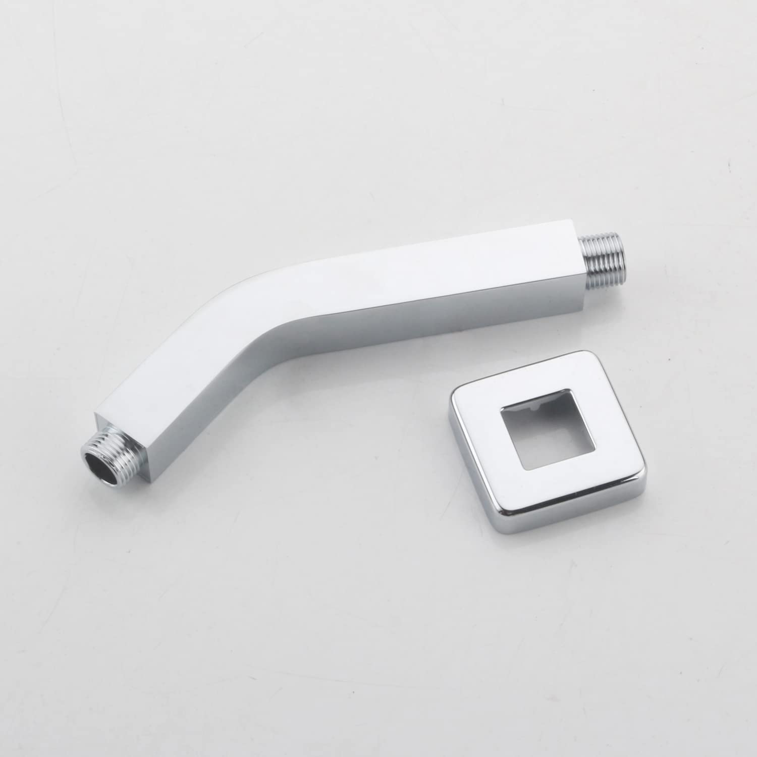 8 Inch Square Wall Mount Shower Arm with Flange - Chrome Shower Extension Arm for Fixed Showerhead | Bathroom Upgrade for Modern & Space-Saving Showers