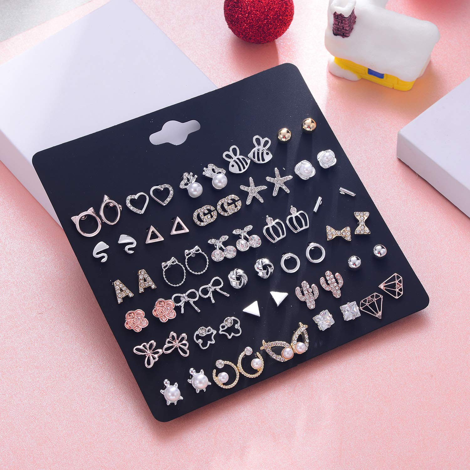 Aganippe 12/30 Pairs Assorted Stainless Steel Stud Earrings Set - Mini Hoop, Animal, Pearl, Crystal & Geometric Stud Earrings for Women & Teen Girls | Heart, Cat & Cute Designs | Perfect Gift for Birthdays, Parties & Everyday Wear