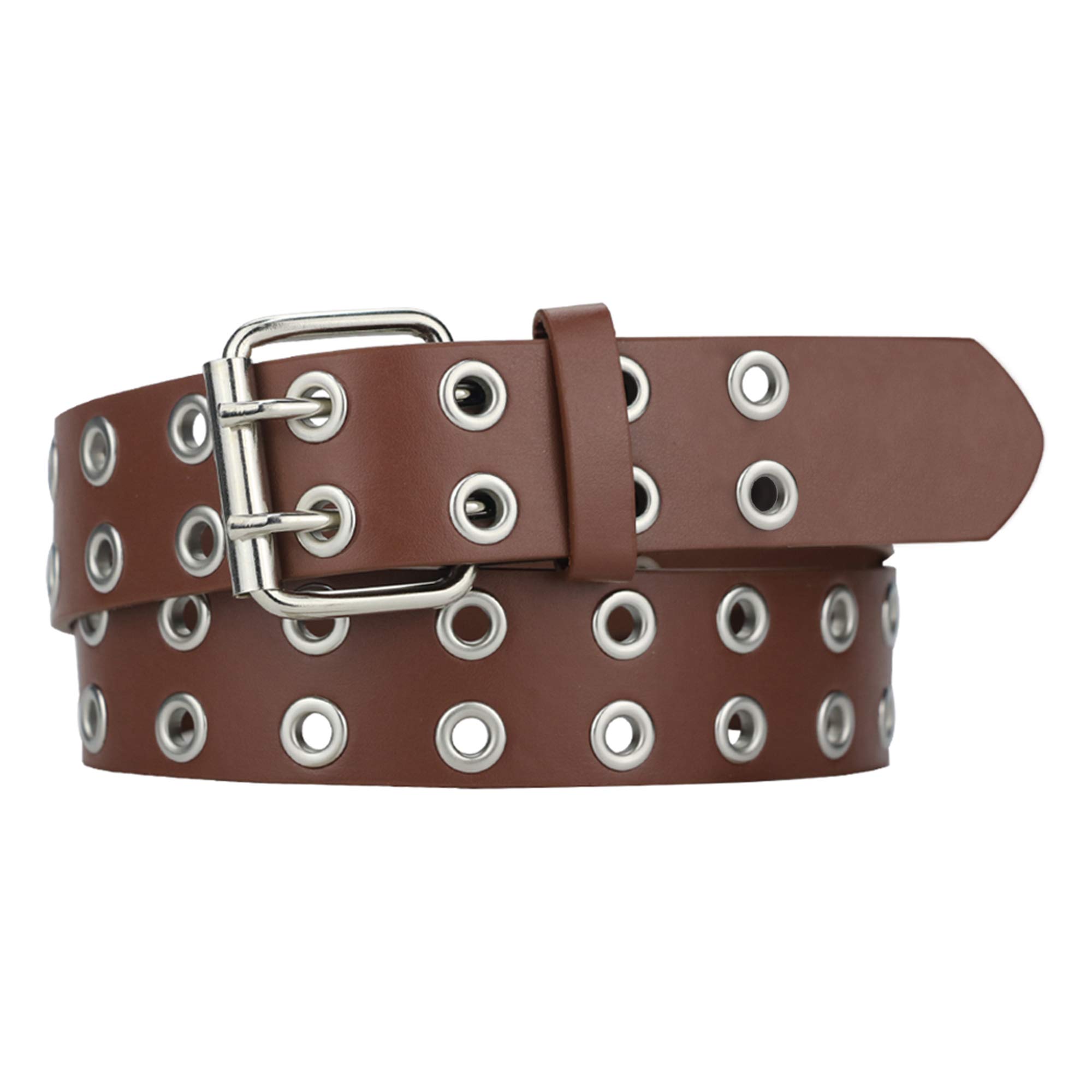 Women's Grommet Leather Belt - Adjustable Double Hole Design for Women & Men - Perfect for Casual, Office & Formal Wear
