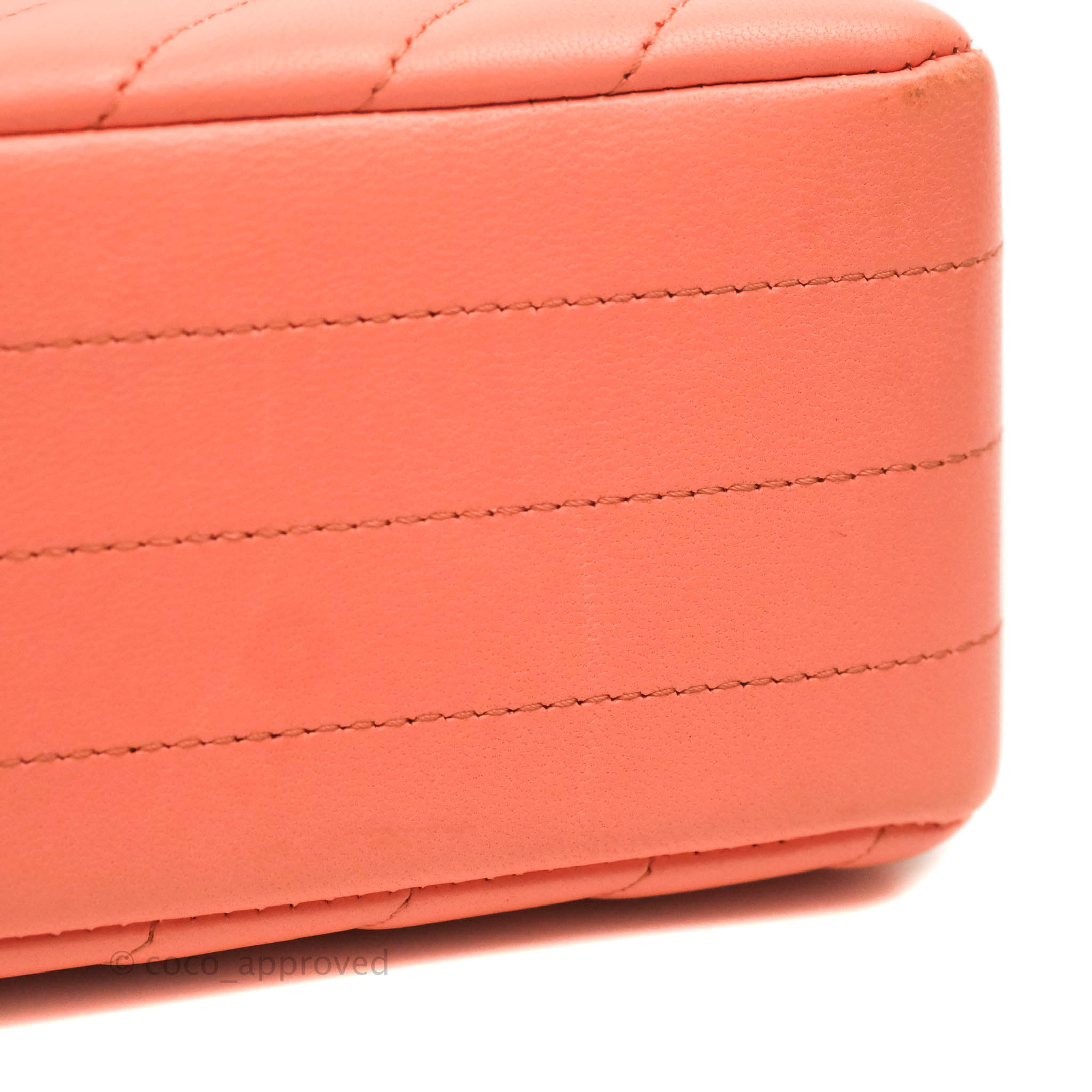Chanel Classic M/L Medium Chevron Double Flap Bag in Coral Pink Lambskin with Aged Gold Hardware - Luxury Shoulder Bag for Women, Perfect for Parties, Weddings & Special Occasions