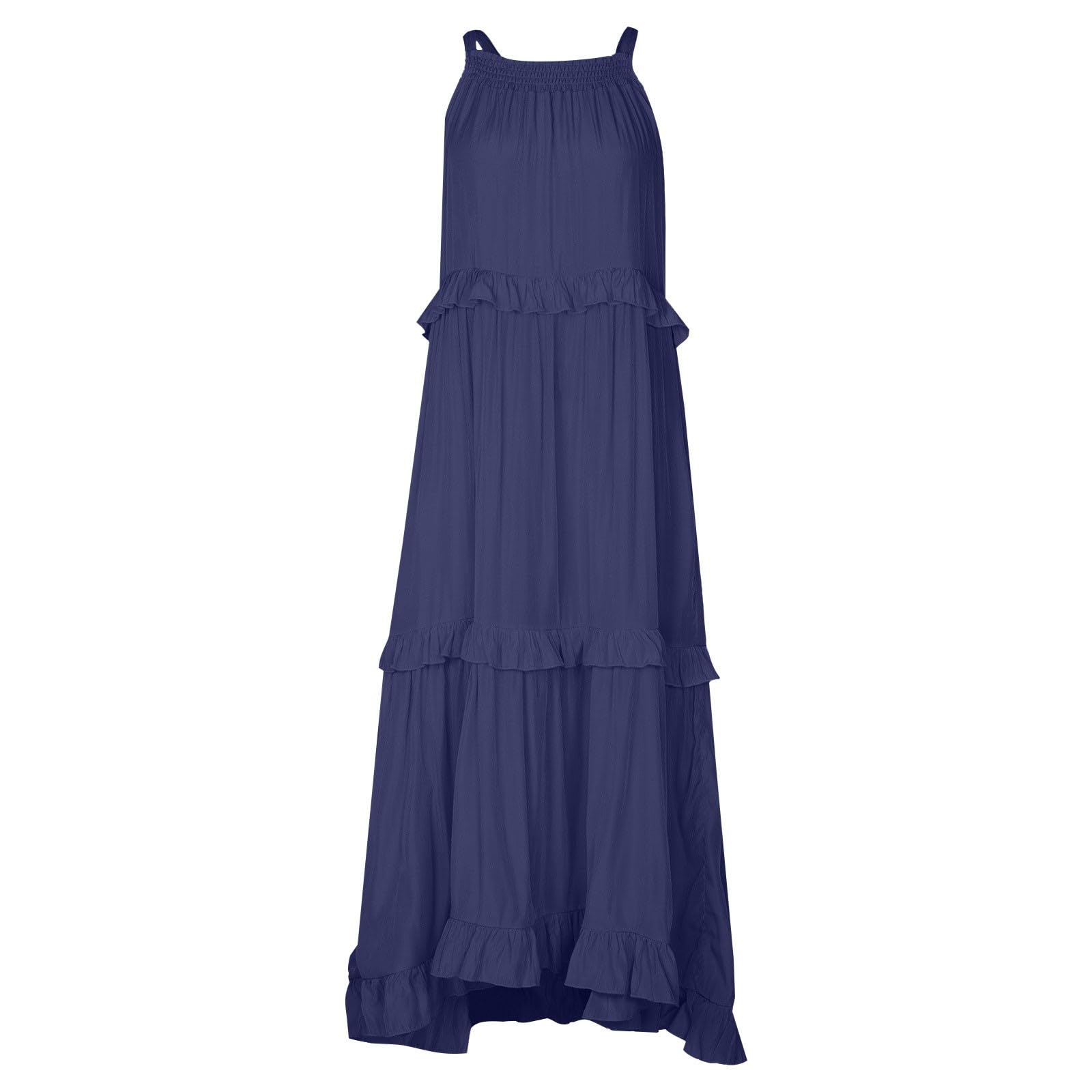 Women's Summer Casual Sleeveless Halter Neck Tiered Beach Dress - Flowy Swing Maxi Dress with Pockets for Beach Vacation, Pool Party & Outdoor Date