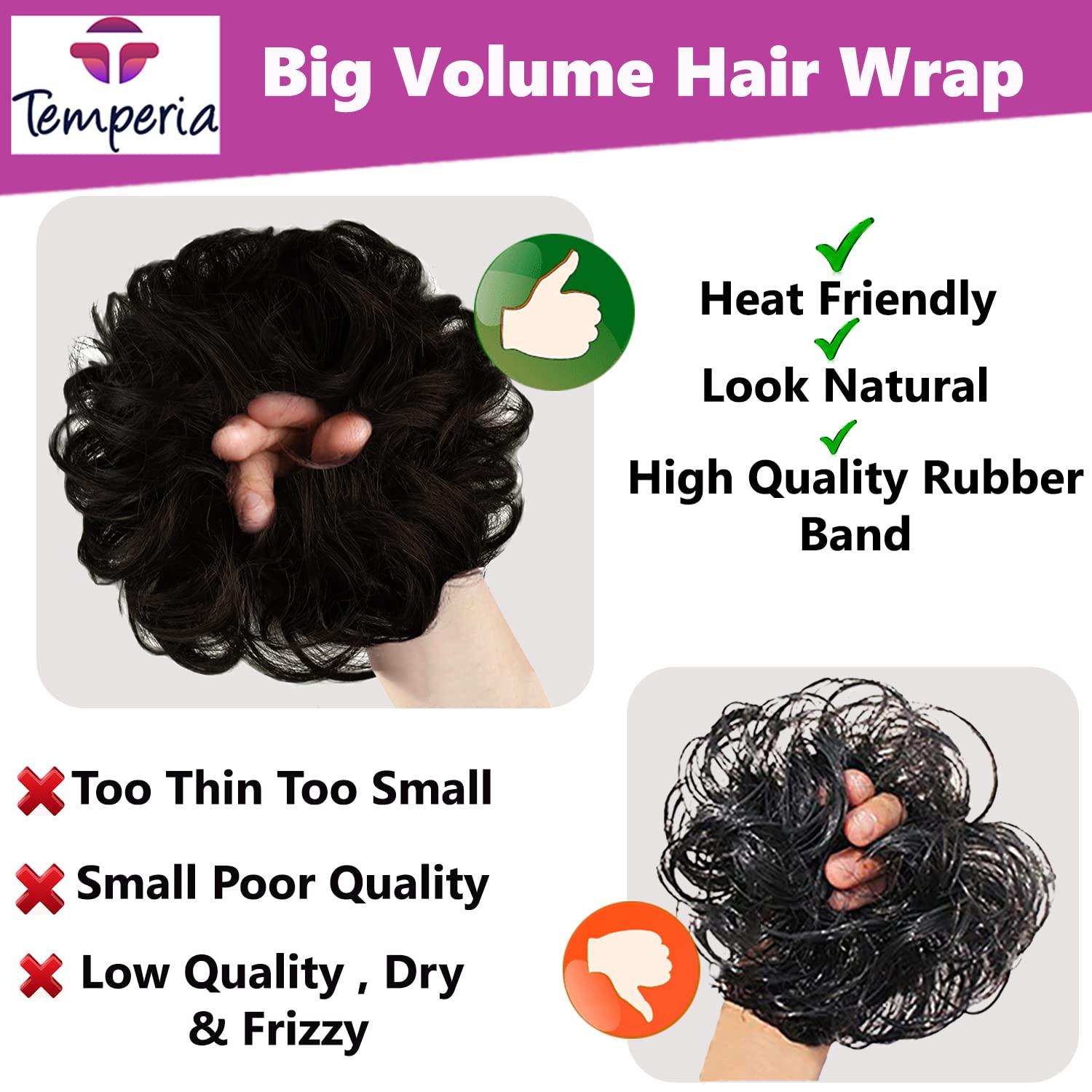 Stylish Juda Hair Buns for Women - Messy Bun Hair Extension & Fake Hair Donut Maker with Elastic Band - Black (Pack of 1) | Perfect for Updos, Ponytails & Everyday Hairstyles