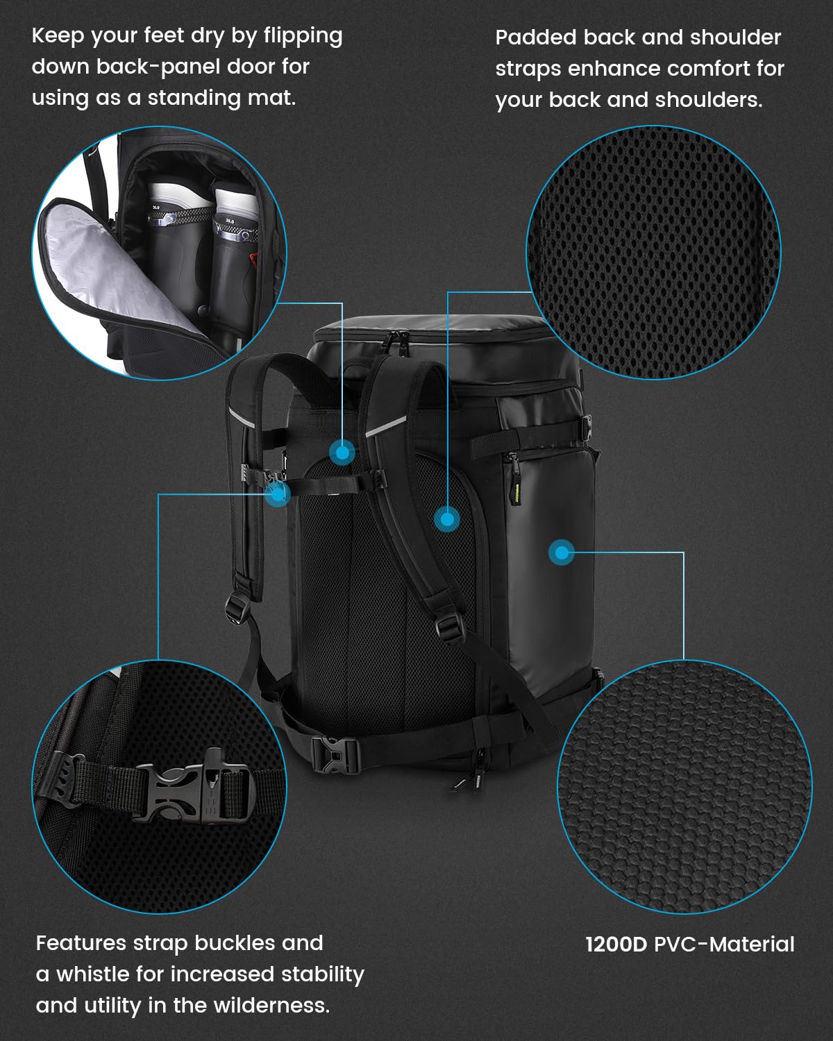 Gonex 50L Waterproof Ski Boot Backpack for Men & Women - Travel Snowboard Bag with Helmet & Goggles Storage - Durable Ski Gear Carrier for Boots, Outerwear & Accessories - Perfect for Ski Trips, Snowboarding & Winter Travel (Black)