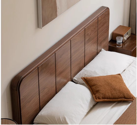 Solid Black Walnut Wood Bed Frame - Chinese Retro Style Queen/King Size Platform Bed with Storage | Durable Hardwood Bedroom Furniture for Master Bedroom, Guest Room & Airbnb