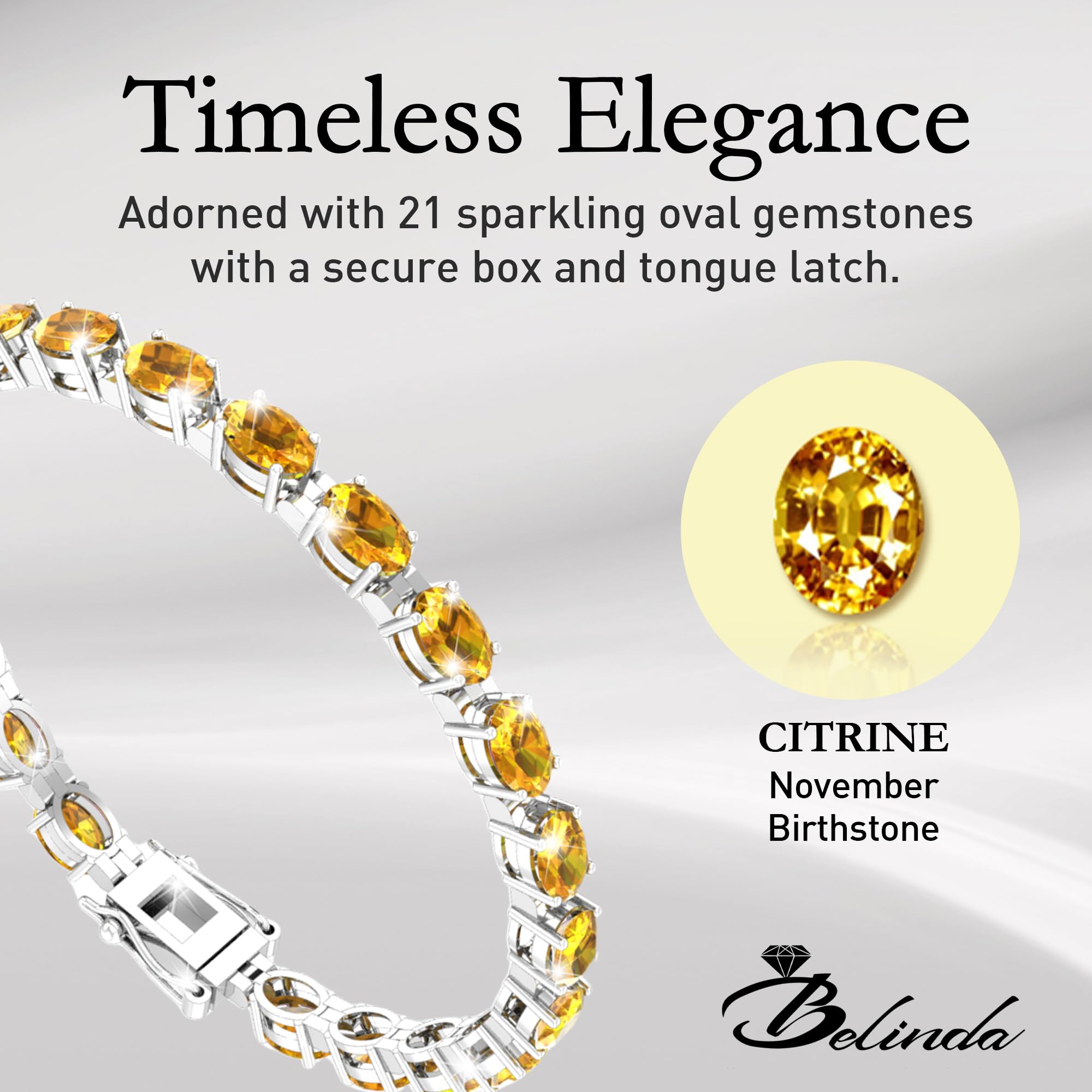 Gemstone Tennis Bracelet - 925 Sterling Silver Birthstone Bracelet with 21 Oval Gems, Secure Tongue Latch & Gift Box (7