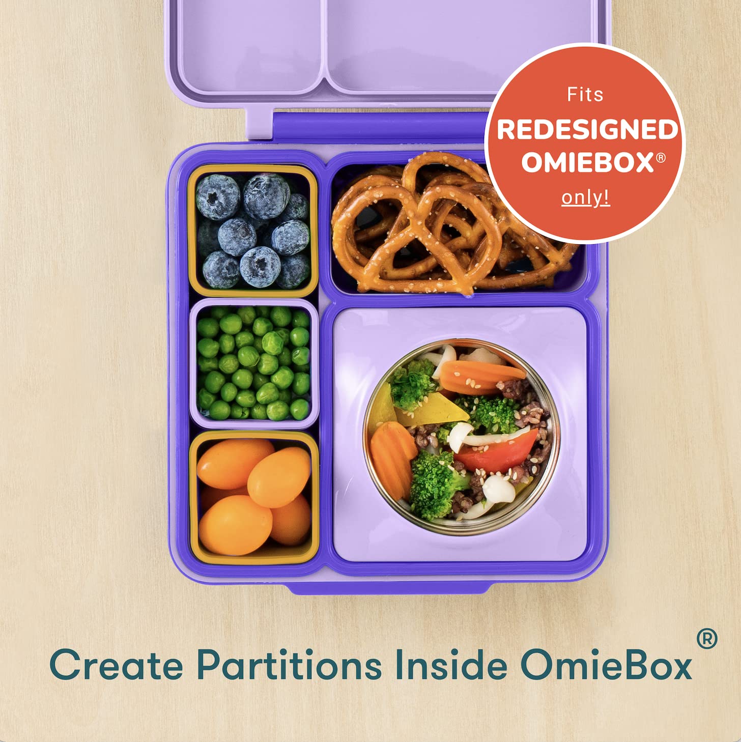 OmieBox Leakproof Dips Containers (2 Pack) - 4oz Salad Dressing & Condiment Storage with Lids - Food Grade Silicone (Purple/Orange) - Perfect for Lunch Boxes, Picnics & On-the-Go Meals