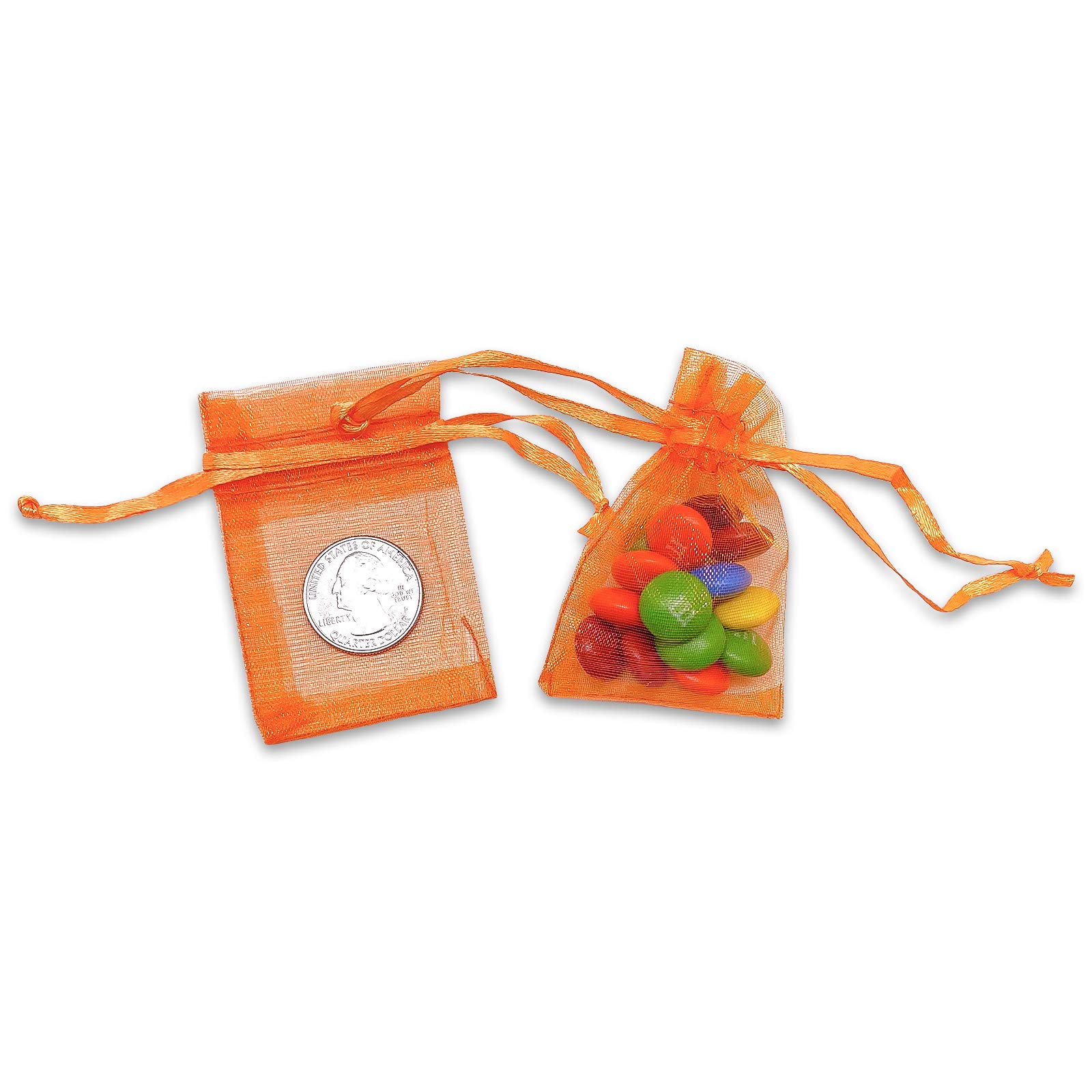 100-Pack Orange Sheer Organza Drawstring Gift Bags 2x2.75