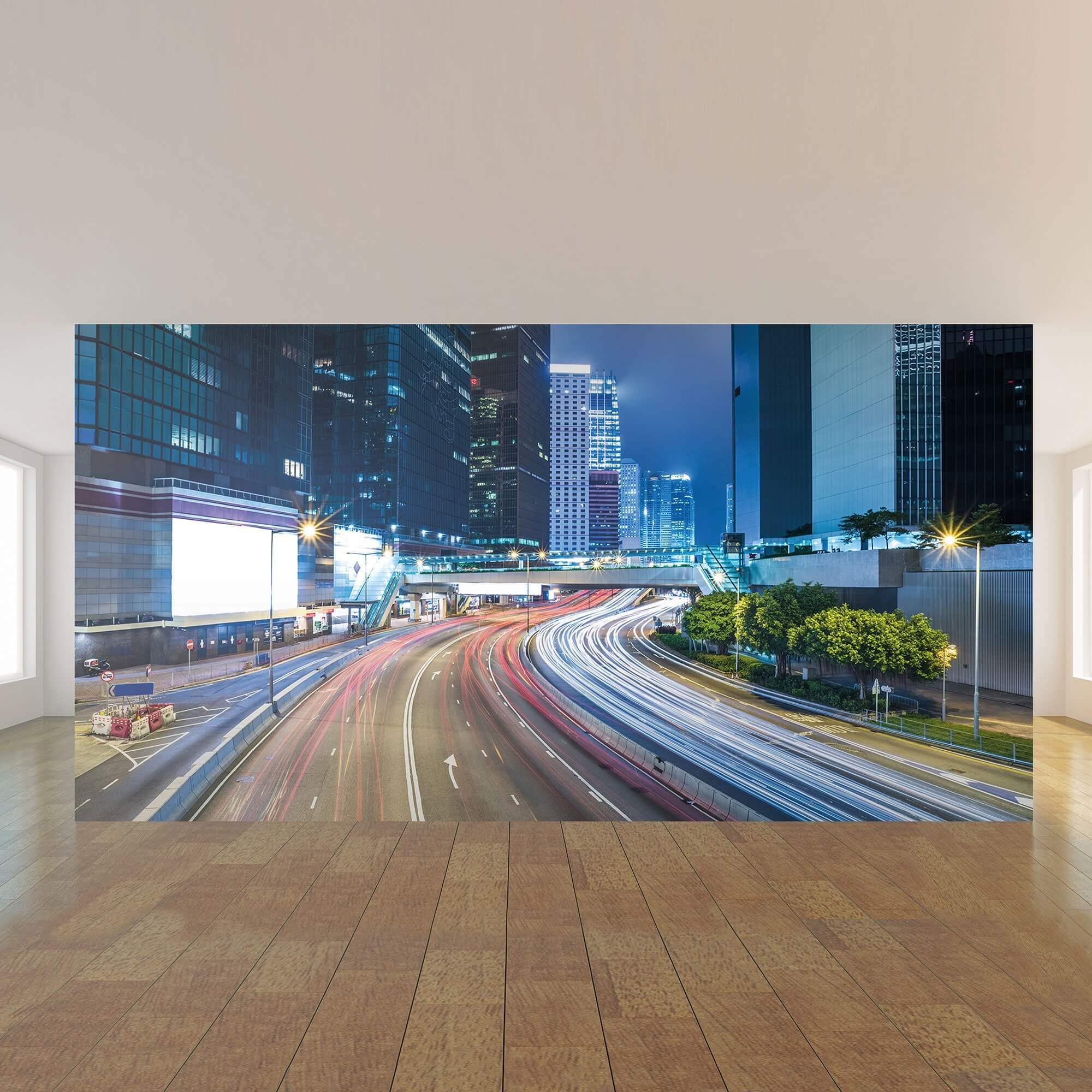 Blue City Landscape Peel and Stick Removable Wallpaper Mural 9278 - Self-Adhesive Wall Decal for Home, Office & Nursery Decor