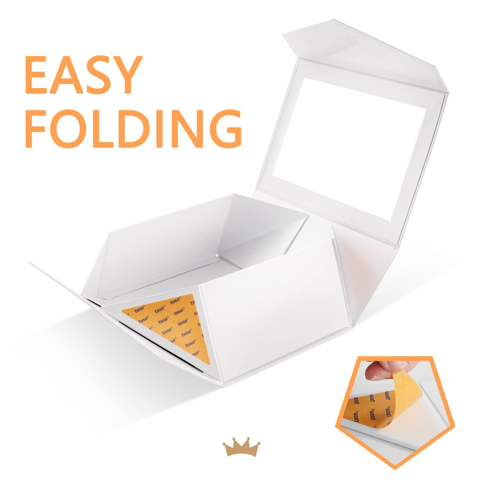 9x6.5x3.8 Inch White Gift Box with Clear Window & Magnetic Lid - Includes Ribbon & Card - Perfect for Bridesmaid Proposals, Wedding Favors, Birthday Gifts & Party Favors - Elegant Glossy White Presentation Box
