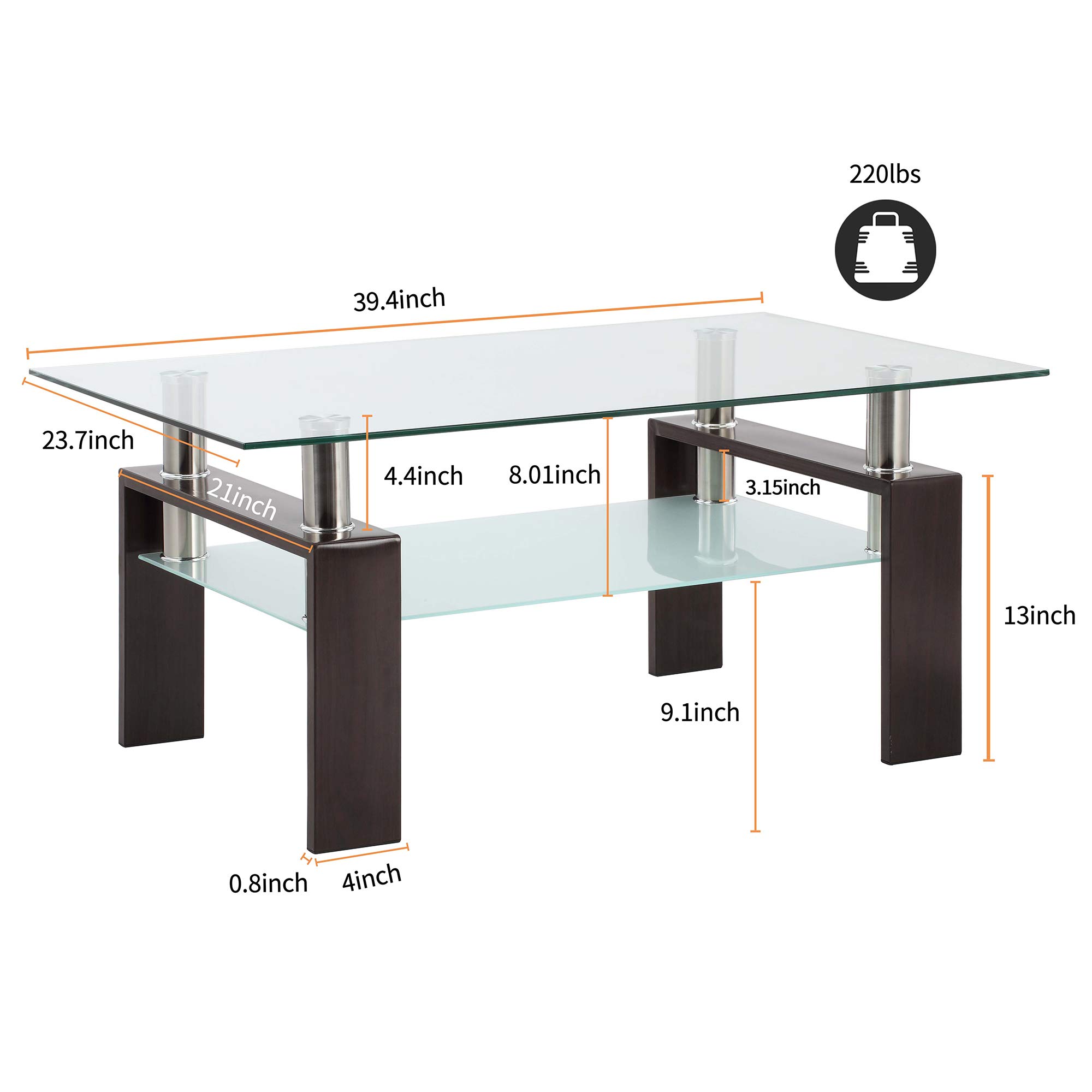 Modern Rectangle Glass Coffee Table with Sturdy Metal Tube Legs - Stylish End Table for Living Room, Perfect for Home Decor & Small Spaces