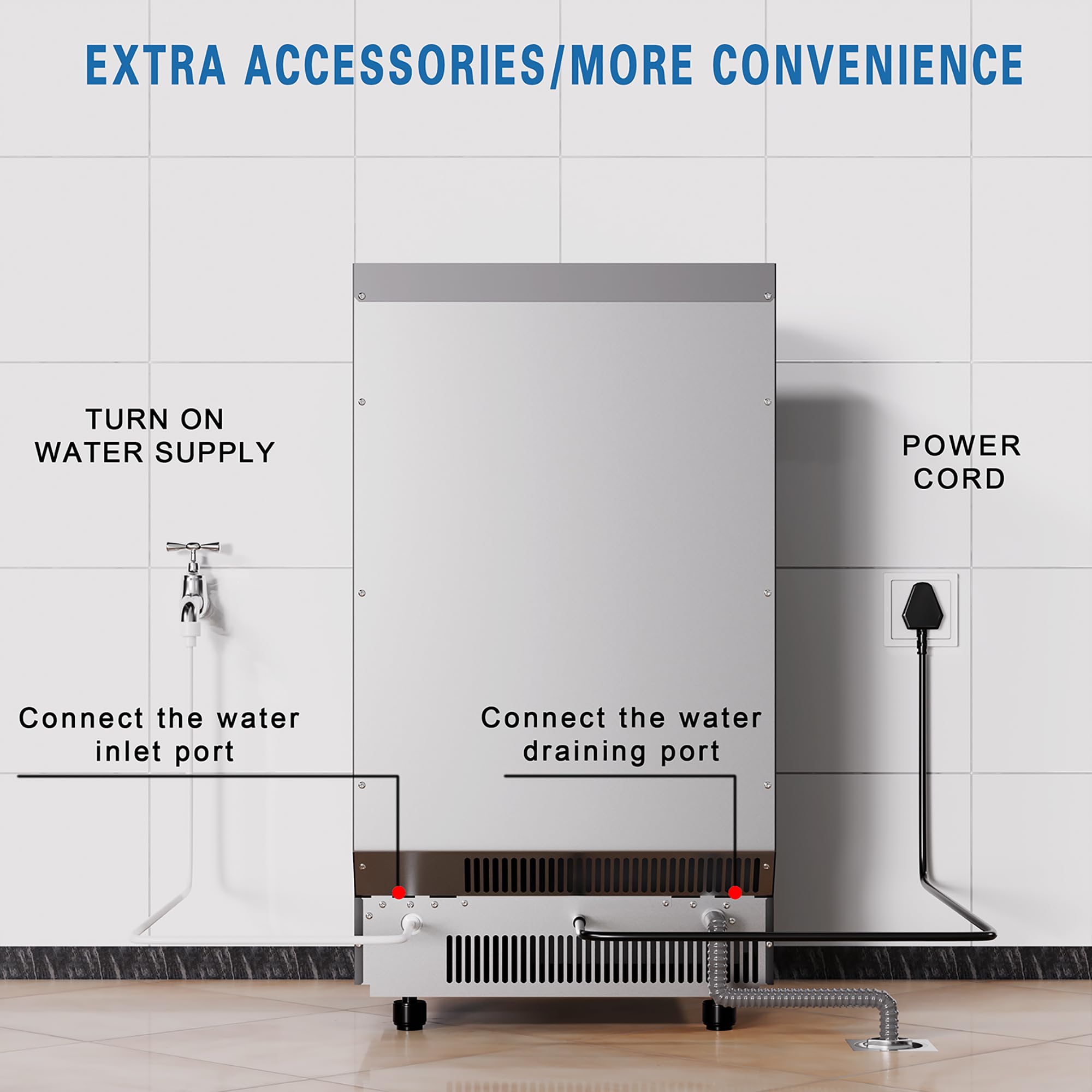 Commercial Ice Maker Machine 100Lbs/Day - 48Lbs Capacity Stainless Steel Ice Machine for Restaurants, Bars, Home & Office Use - Includes Ice Scoop - Perfect for Cocktails, Beverages & Food Preservation
