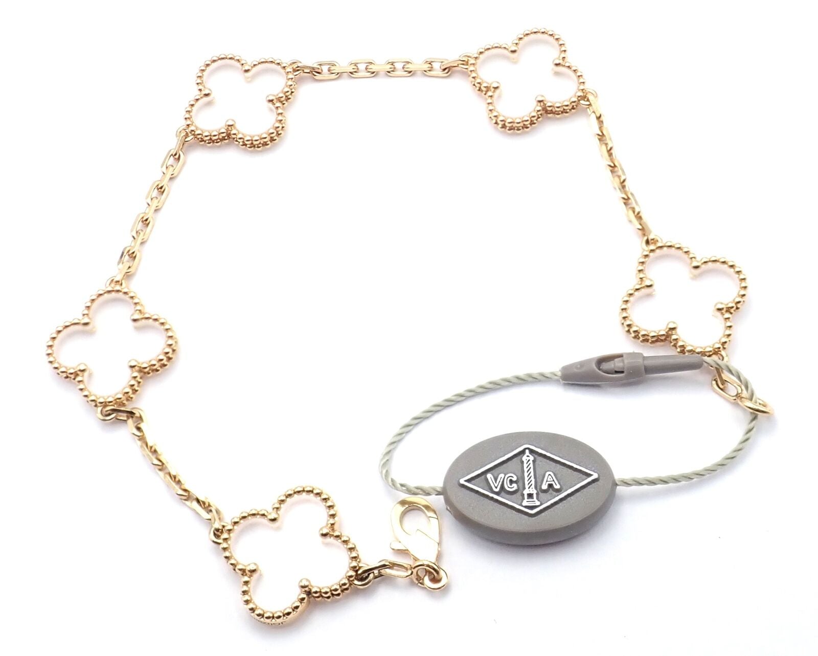 Van Cleef & Arpels 18k Yellow Gold 5 Motif Alhambra Rock Crystal Bracelet with Certificate - Luxury Jewelry for Women, Perfect for Weddings, Parties & Special Occasions