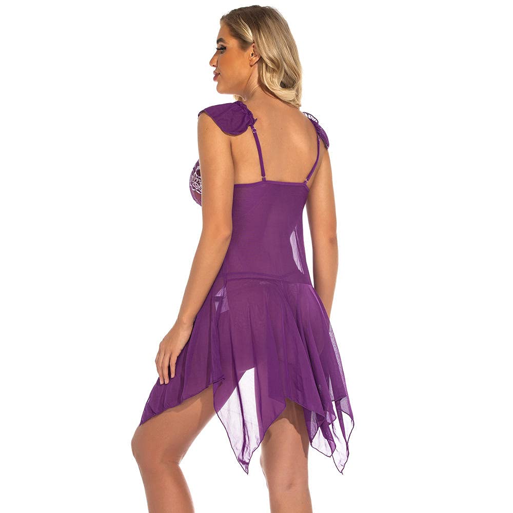 Sexy Lingerie for Women - Lace Babydoll Chemise with Eyelash Trim, Fetish & Bridal Nightwear - Perfect for Valentine's Day, Honeymoon & Romantic Nights