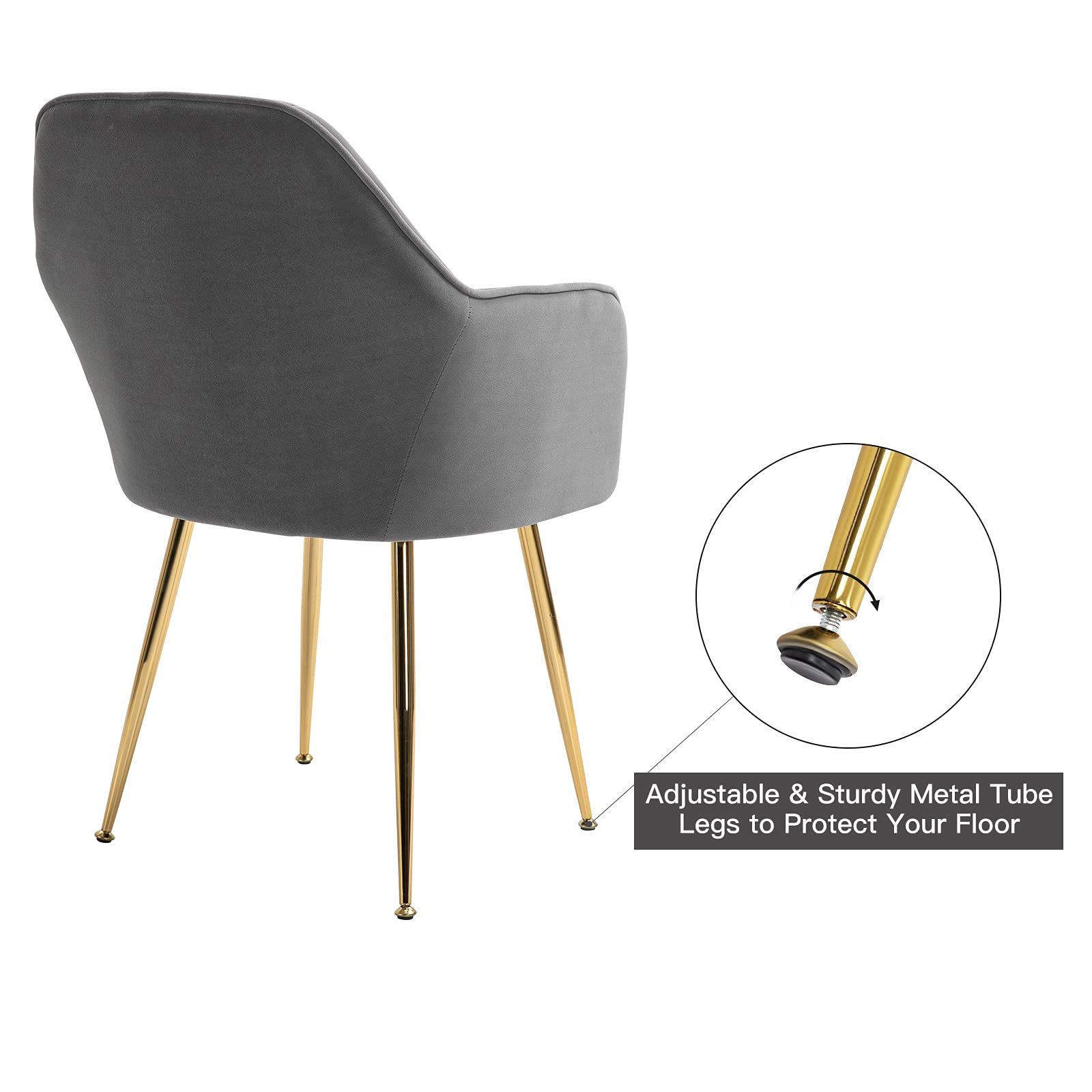 AVAWING Mid-Century Modern Velvet Dining Chairs Set of 4 - Grey Upholstered Accent Armchairs with Golden Legs for Living Room, Dining Room & Guest Seating | Perfect for Home Decor, Entertaining & Comfortable Gatherings