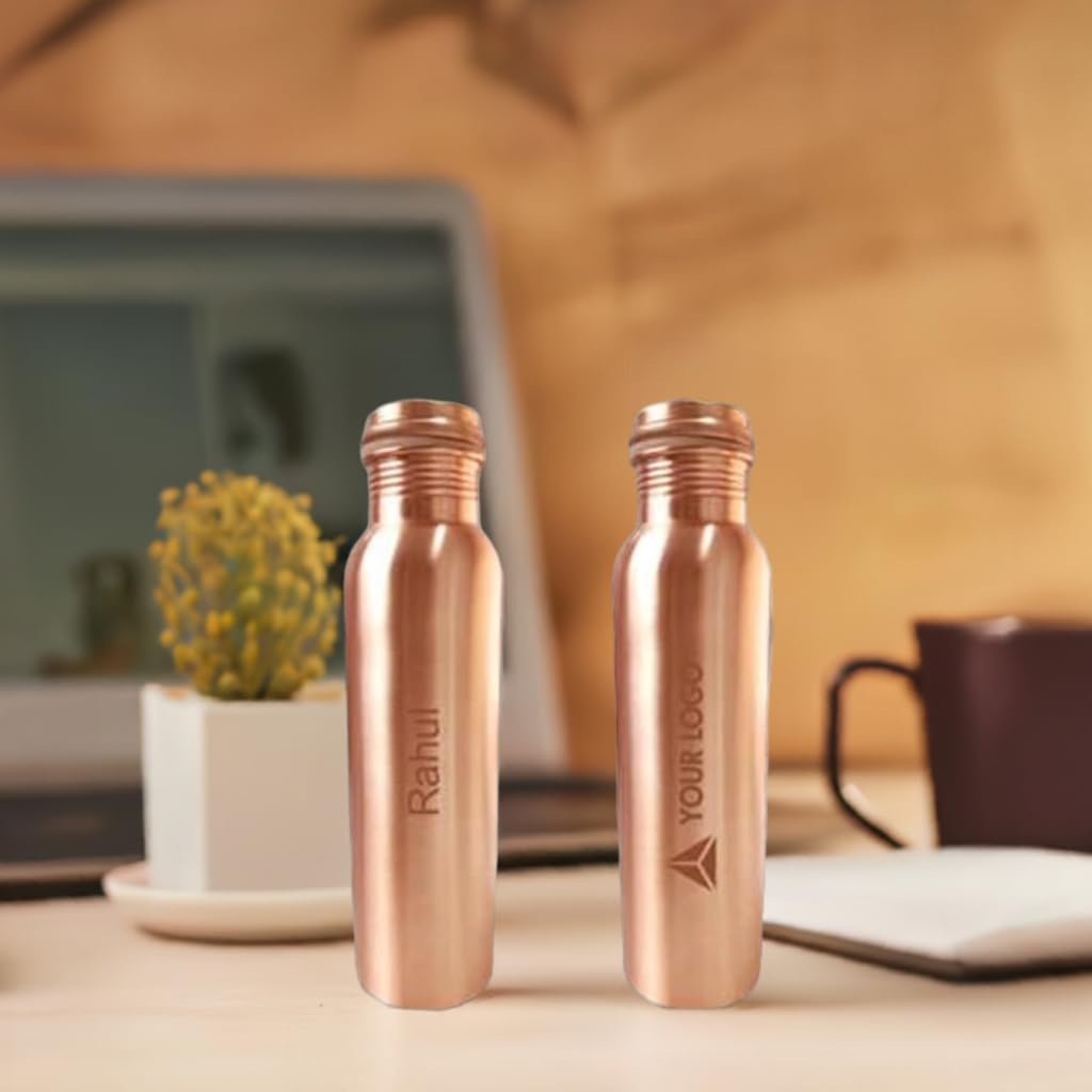 Customizable 950ml Pure Copper Water Bottle for Immune Boost, Digestion & Heart Health - Personalized with Name/Logo - Eco-Friendly Reusable Bottle for Gym, Yoga, Office & Travel