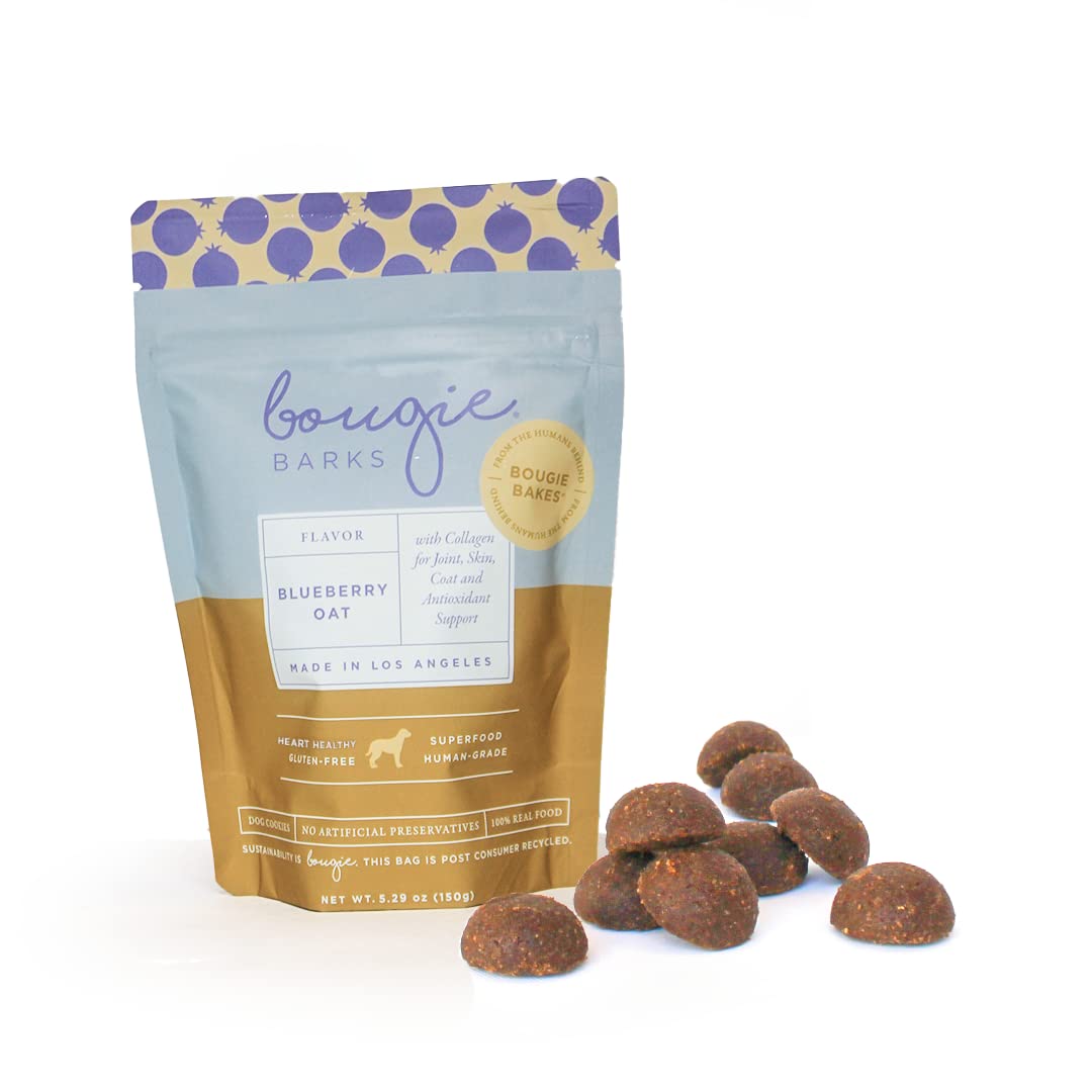 BOUGIE BARKS - All-Natural Peanut Butter Dog Treats for Small, Medium & Large Dogs | Healthy Collagen & Protein Snacks for Digestion | 5 Simple Ingredients | 24 Bite-Sized Cookies (5.29 oz) - Perfect for Training Rewards & Dog Birthday Parties