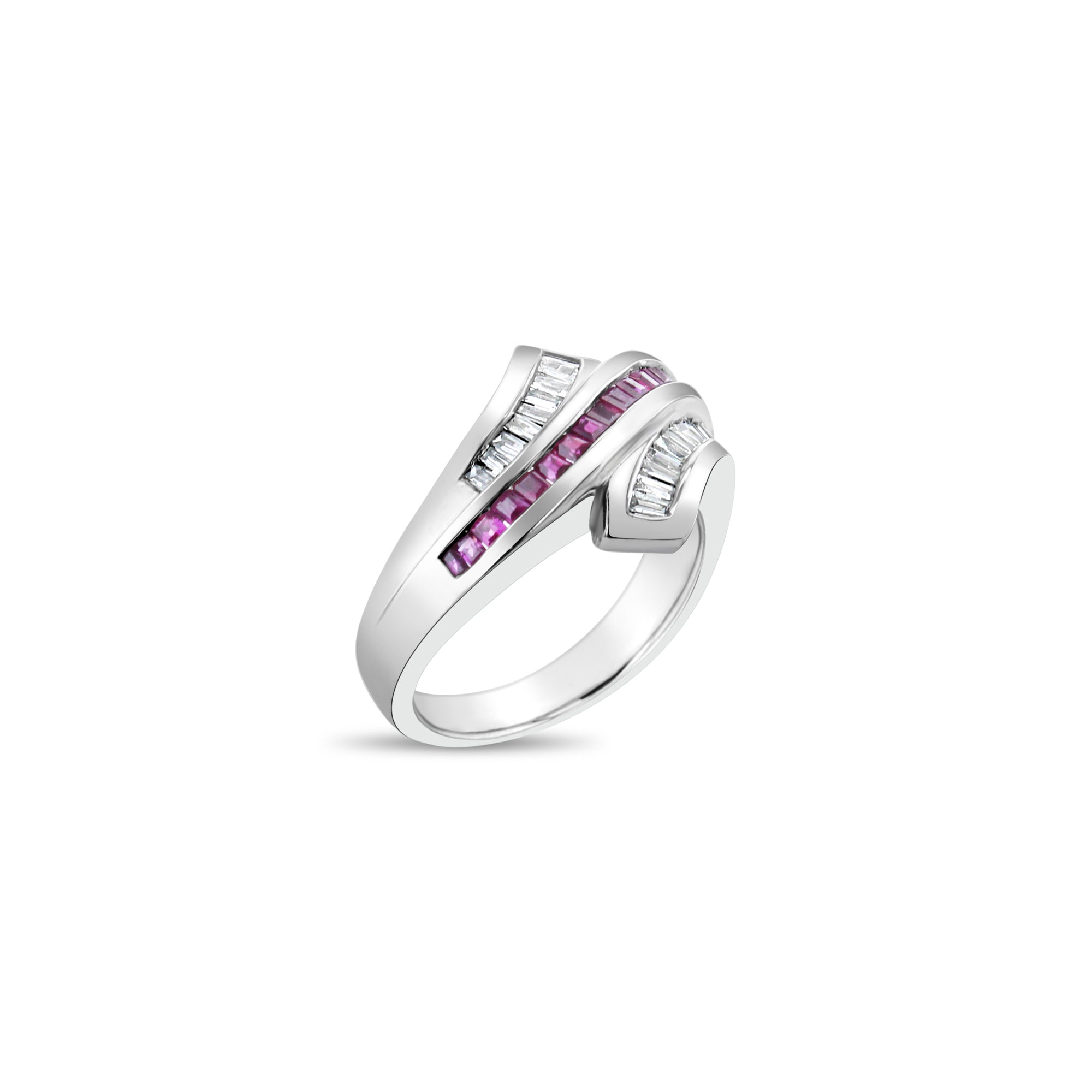 Exquisite Ruby Diamond Baguette Bypass Cocktail Ring | 14K Gold Vintage Statement Jewelry for Women | Perfect for Evening Parties, Weddings & Special Occasions