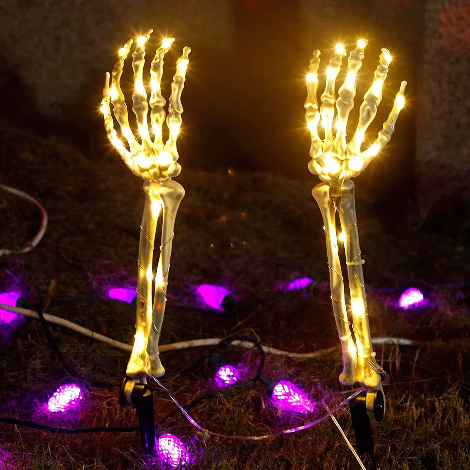 Halloween Skeleton Decoration Lights - LED Skeleton Hand Garden Stakes with Timer, Creepy Crawling Arms Emerging from Ground - Perfect for Spooky Yard Decor, Haunted House Parties & Outdoor Halloween Displays