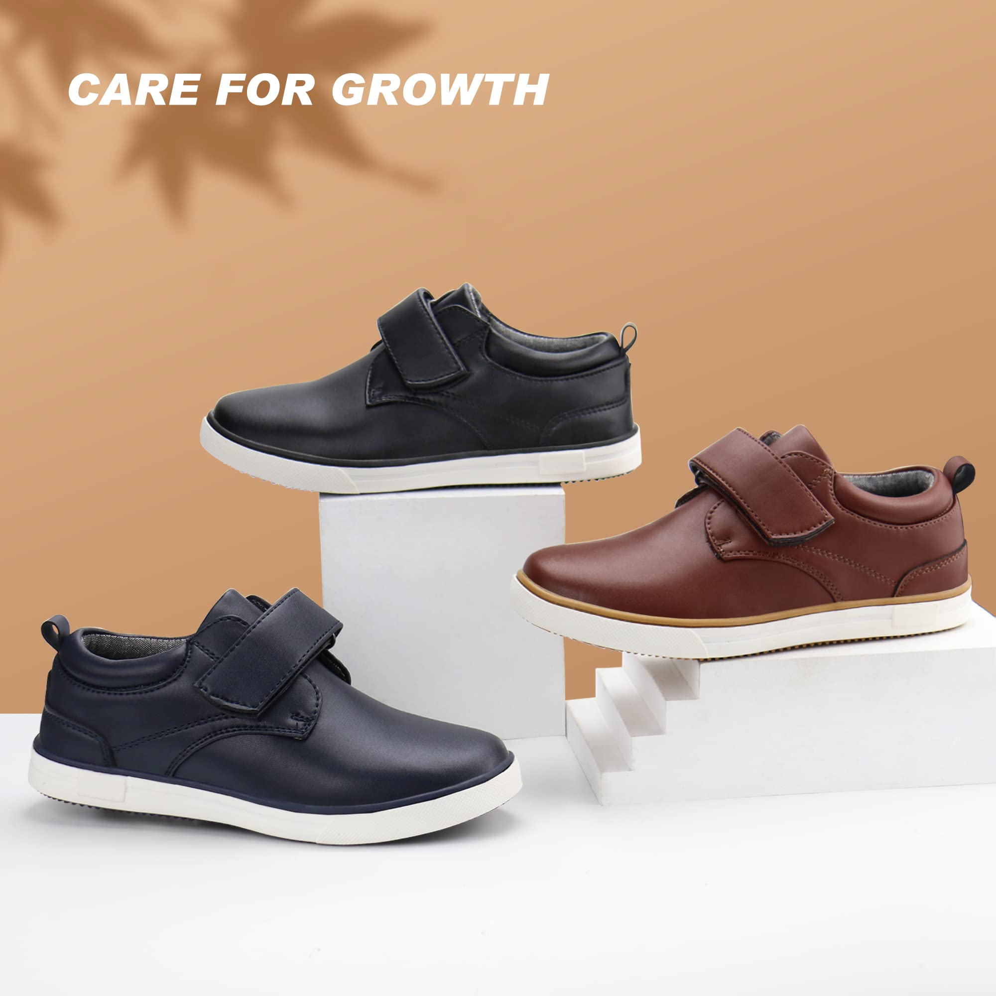 Firelli Boys Loafers - Hook & Loop School Uniform Dress Shoes for Kids | Comfortable Casual Oxford Shoes for School, Church & Special Occasions